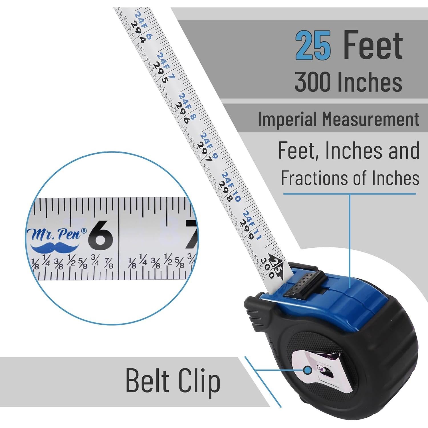 Cinta Métrica Mr. Pen 7.62m Acero Azul Oscuro con Bloqueo