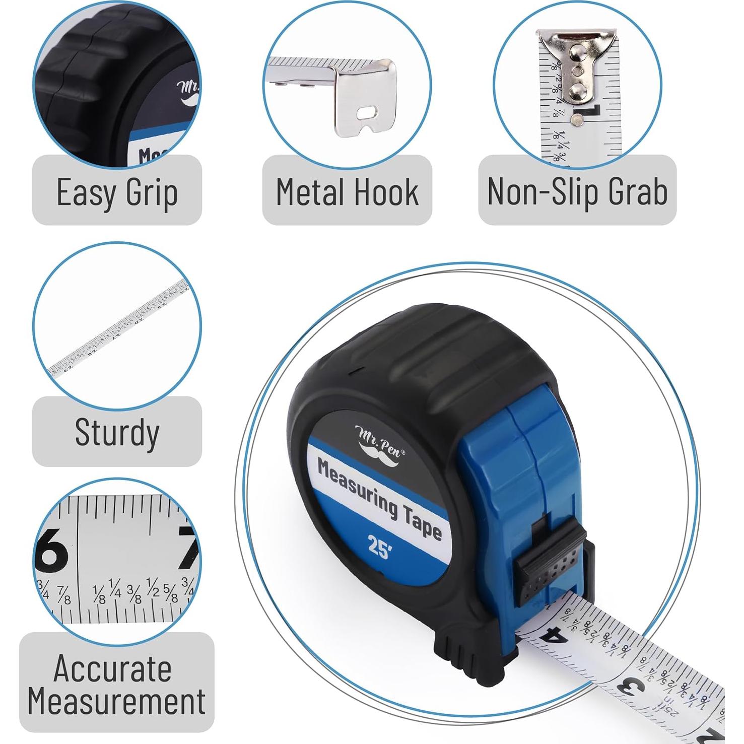 Cinta Métrica Mr. Pen 7.62m Acero Azul Oscuro con Bloqueo