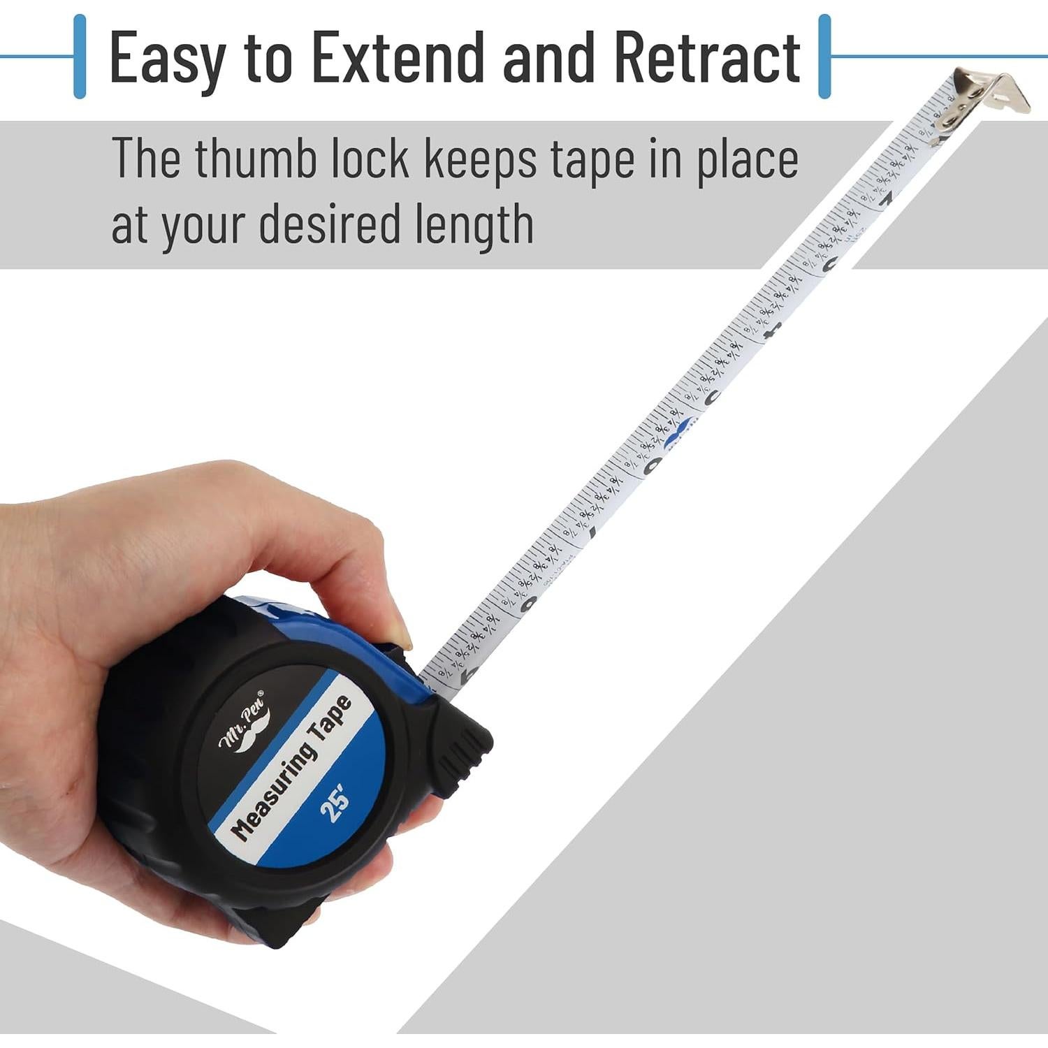 Cinta Métrica Mr. Pen 7.62m Acero Azul Oscuro con Bloqueo