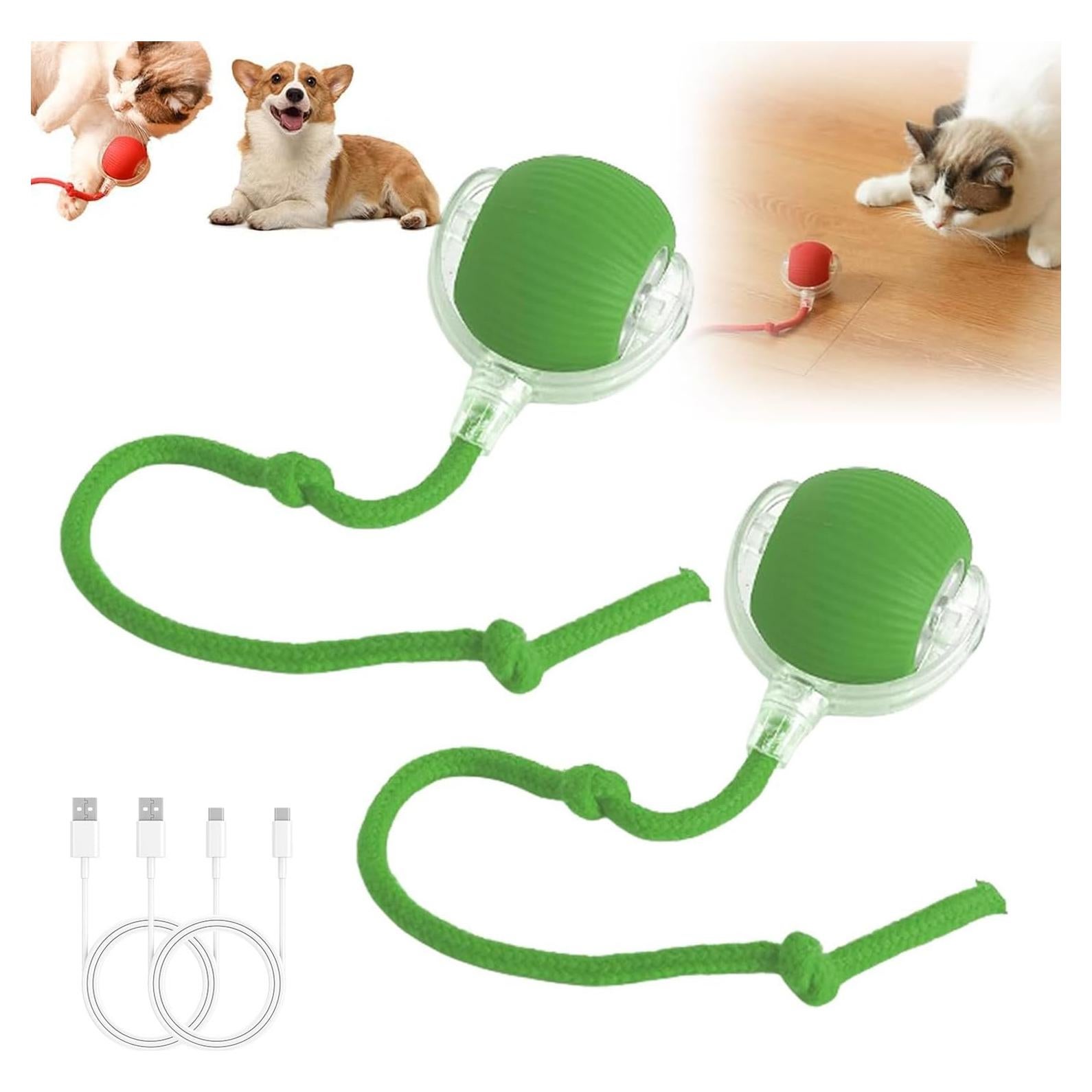 2PC Interactive Cat Toys,360 ° Fully Automatic Dogs & Cats Smart Rolling Ball,Durable and Rechargeable (Green)
