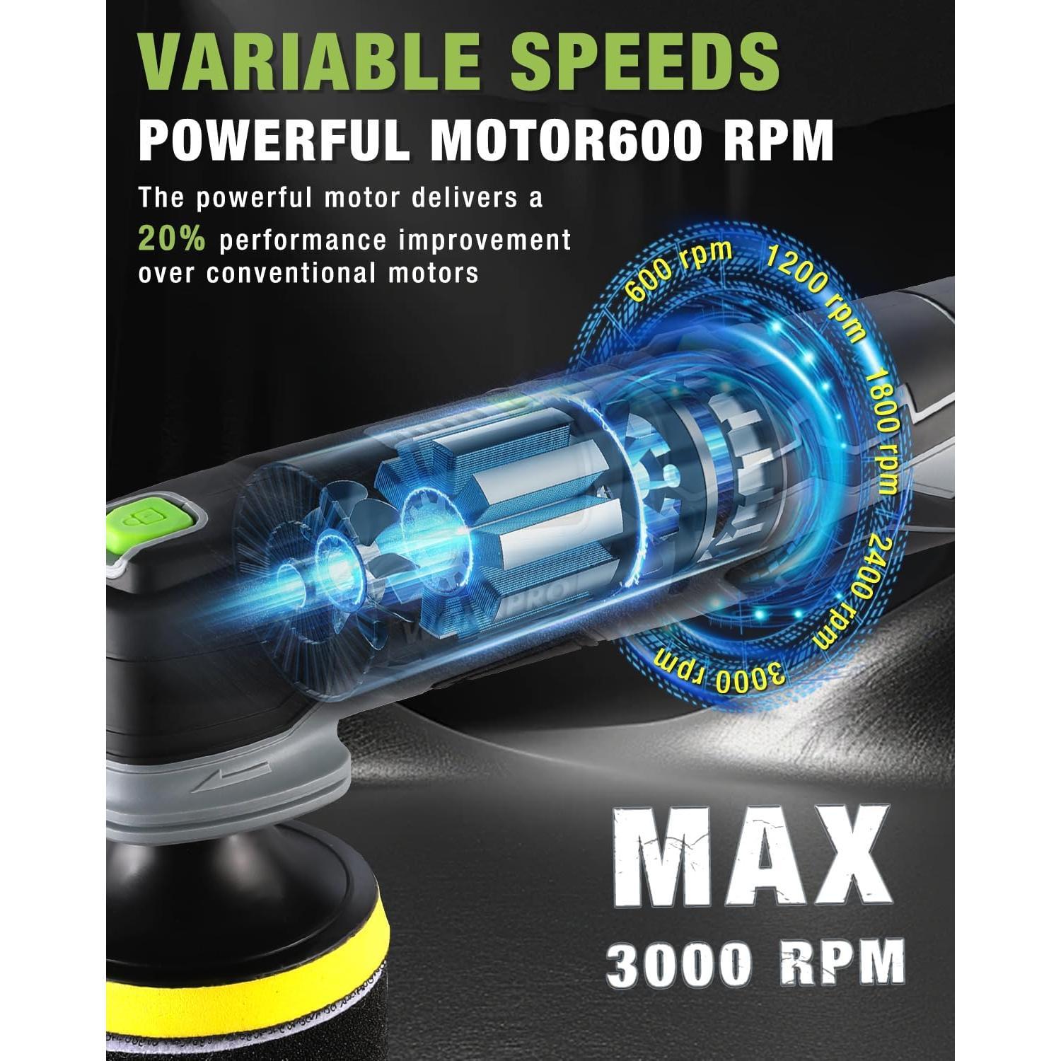 Pulidor Mini Inalámbrico WORKPRO 12V 3000RPM Kit Completo