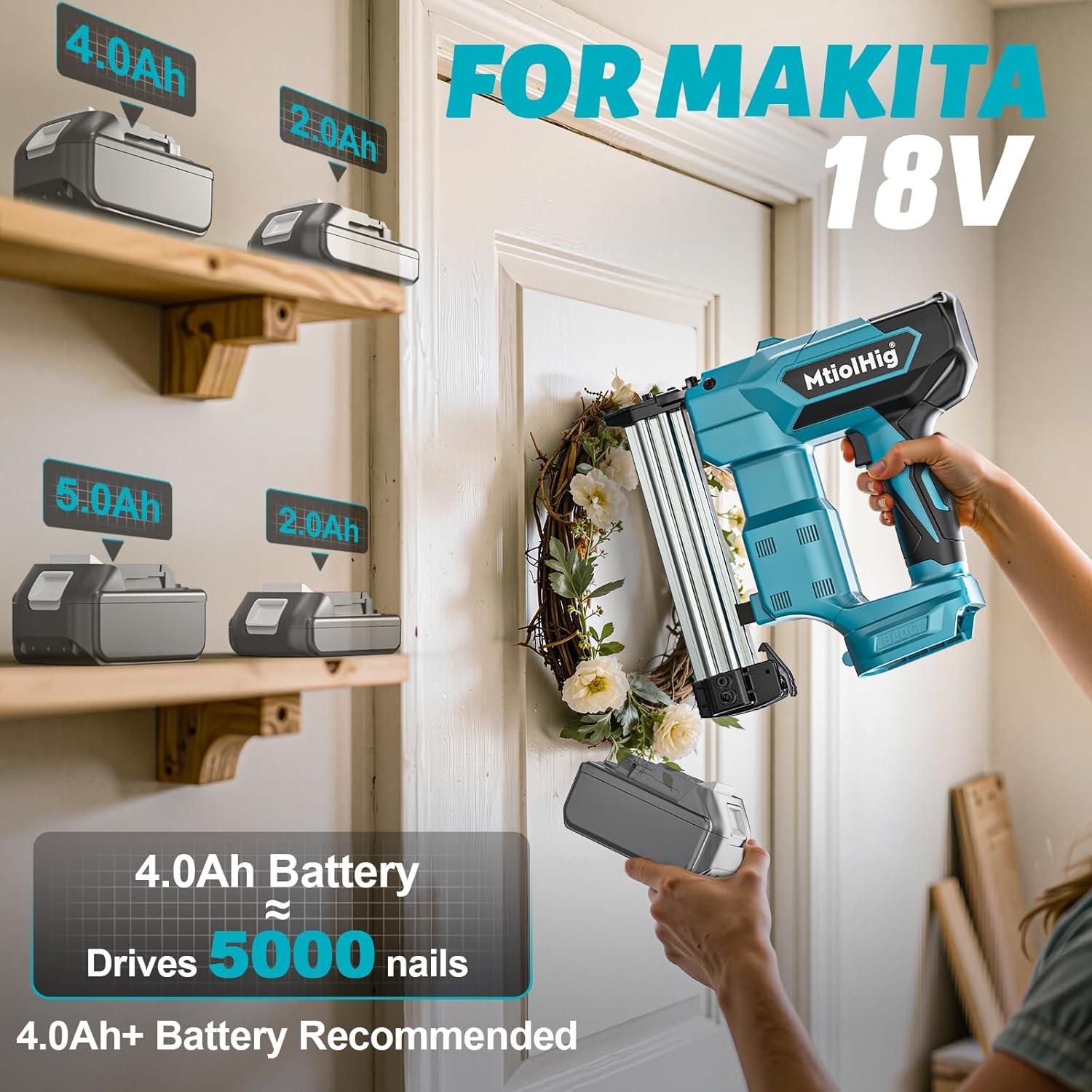 Cordless Brad Nailer 2-in-1 for Makita Battery, 5/8 to 1-1/4 Inch Electric Nail Gun/Staple Gun, 18 Gauge Nail Gun Brushless Motor with 1000 Nails for Wood Carpentry, 2 Modes(No Battery)