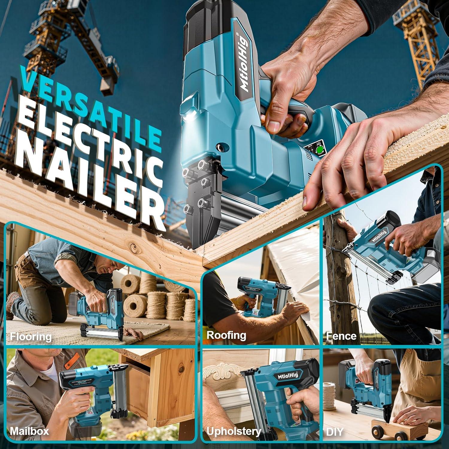 Cordless Brad Nailer 2-in-1 for Makita Battery, 5/8 to 1-1/4 Inch Electric Nail Gun/Staple Gun, 18 Gauge Nail Gun Brushless Motor with 1000 Nails for Wood Carpentry, 2 Modes(No Battery)