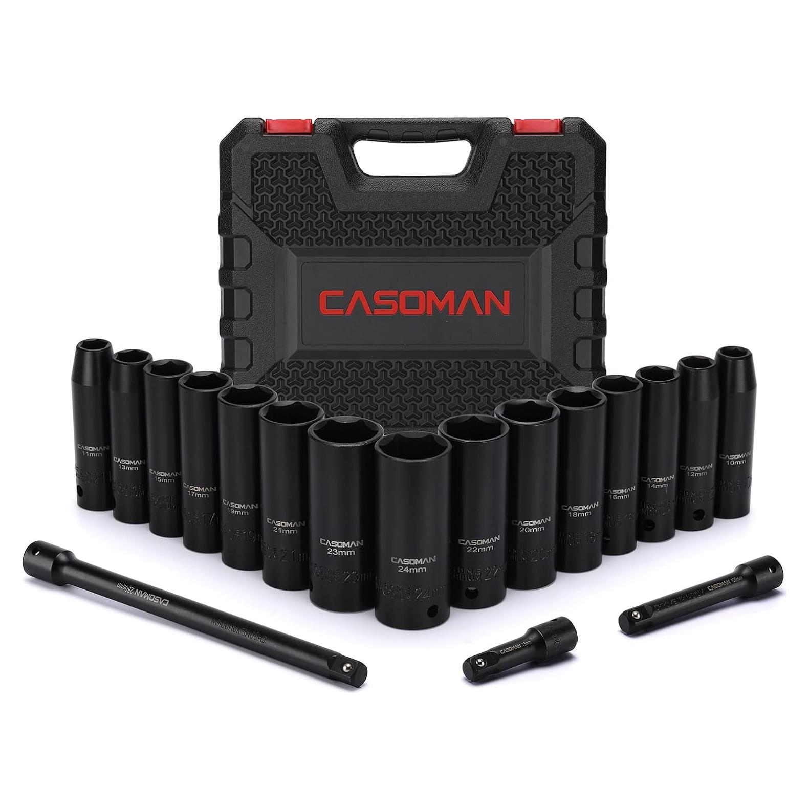 Juego de Llaves de Impacto CASOMAN 18PCS 1/2" Métrico 10mm-24mm