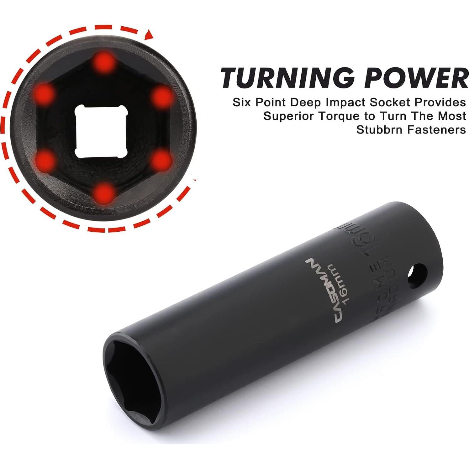 Juego de Llaves de Impacto CASOMAN 18PCS 1/2" Métrico 10mm-24mm