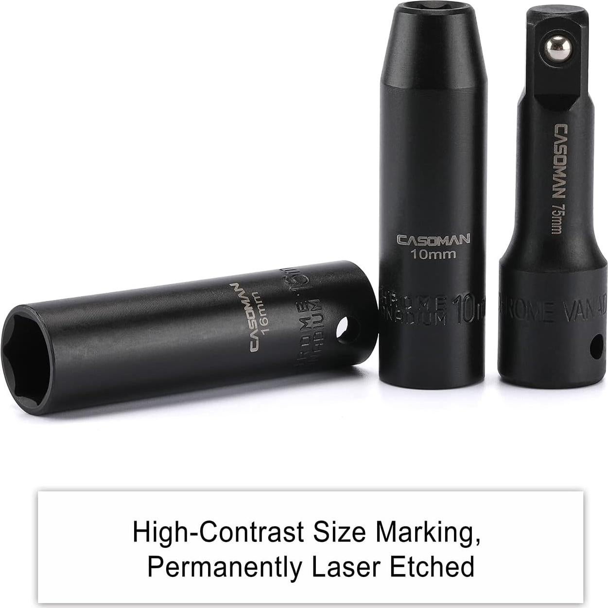 Juego de Llaves de Impacto CASOMAN 18PCS 1/2" Métrico 10mm-24mm