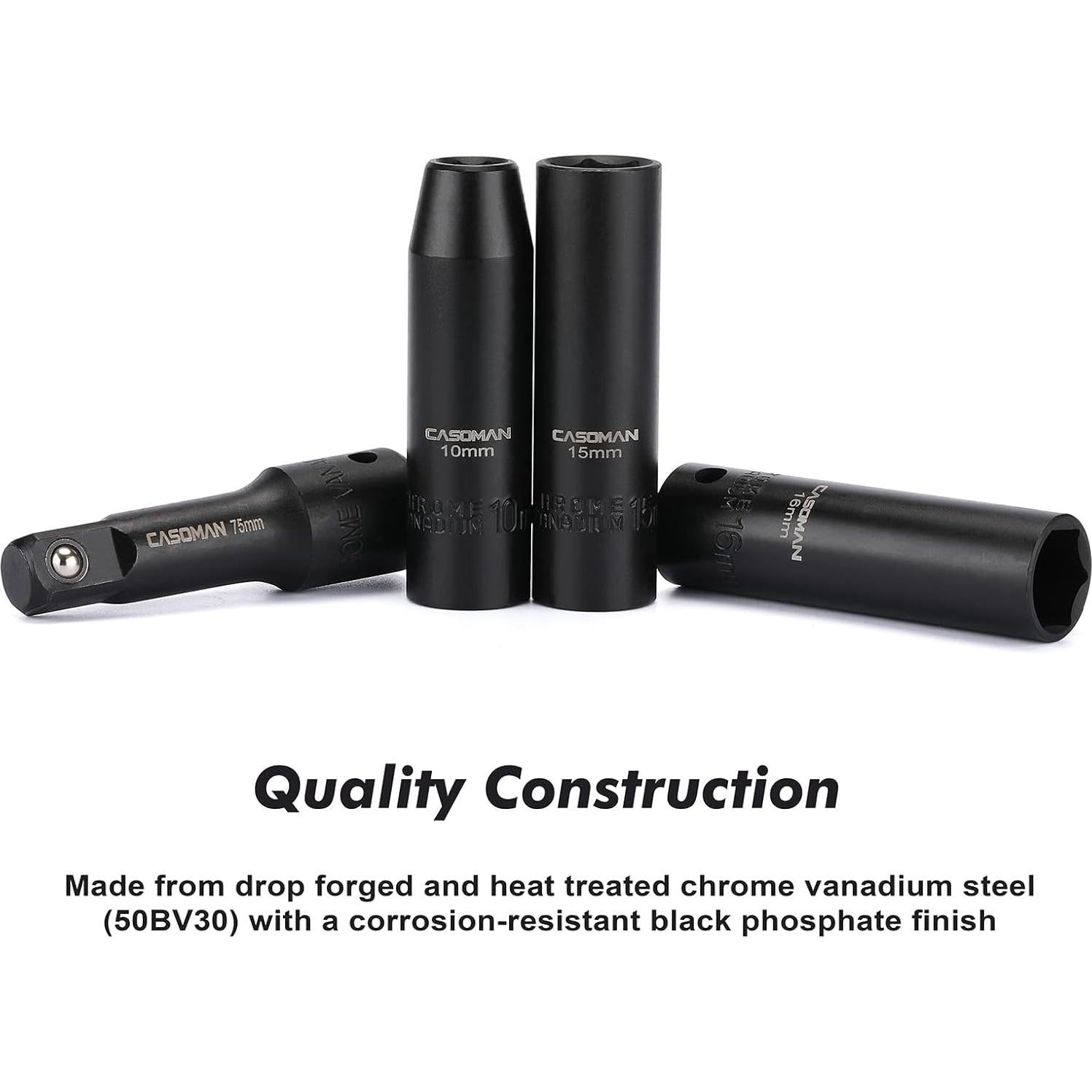 Juego de Llaves de Impacto CASOMAN 18PCS 1/2" Métrico 10mm-24mm