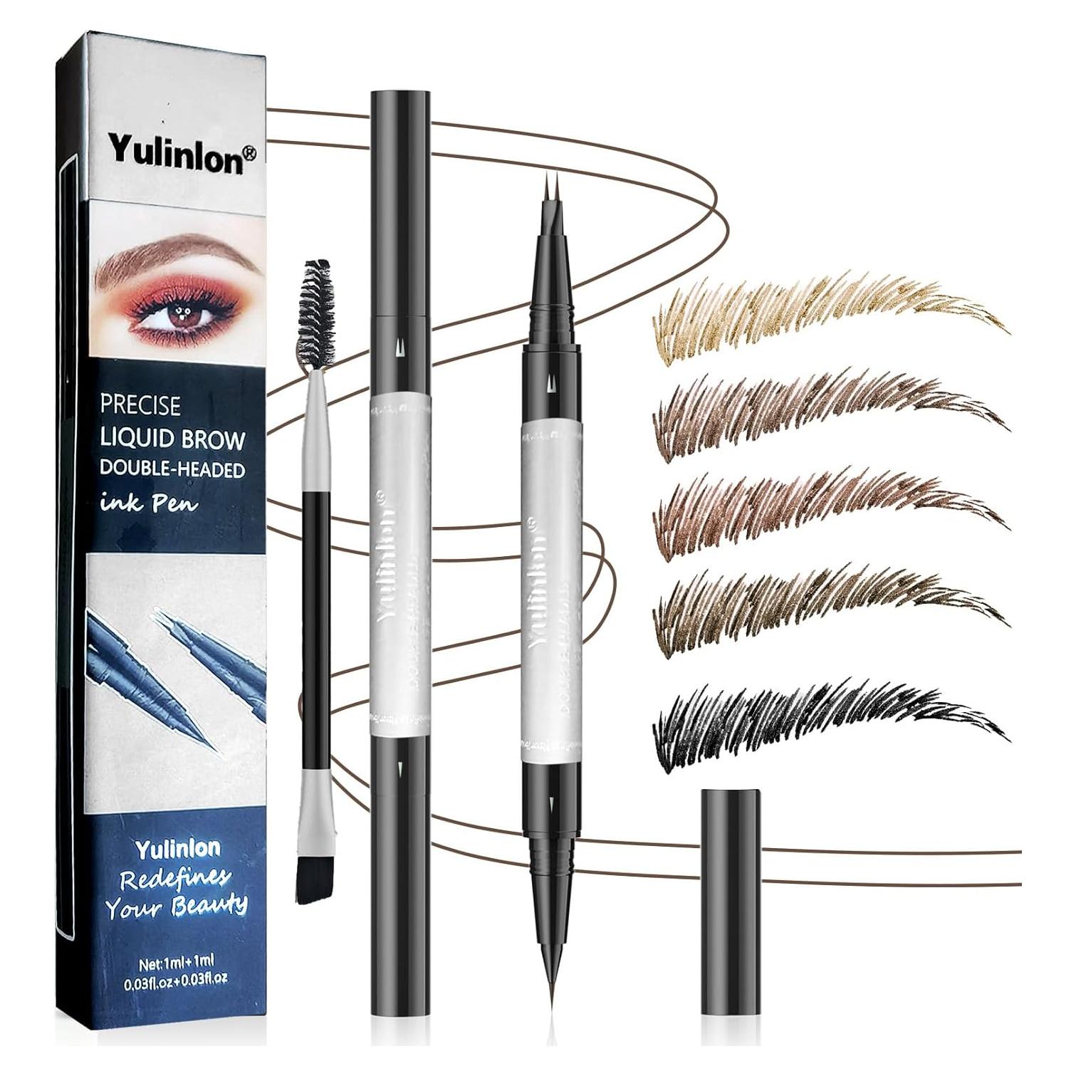 Lápiz de Cejas Doble Punta Yulinlon 0.01mm Impermeable Marrón Claro