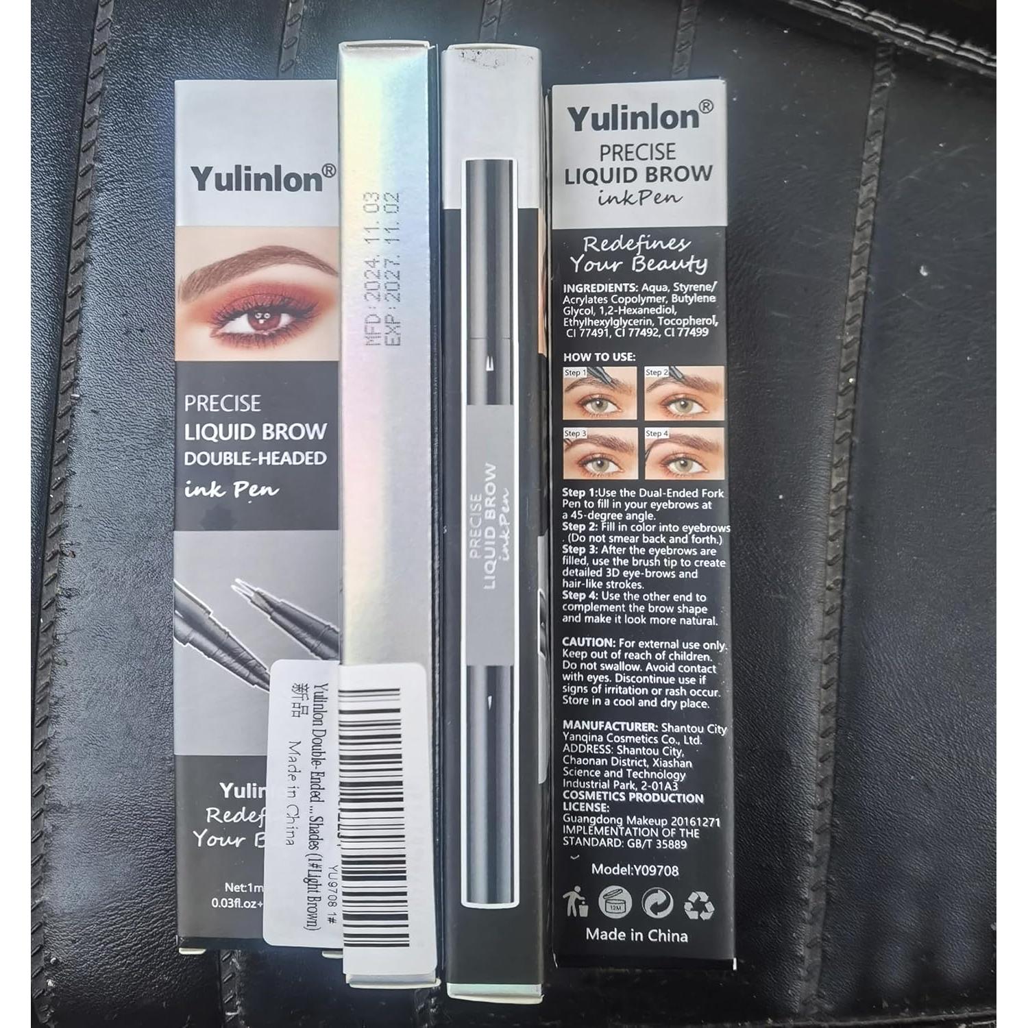 Lápiz de Cejas Doble Punta Yulinlon 0.01mm Impermeable Marrón Claro