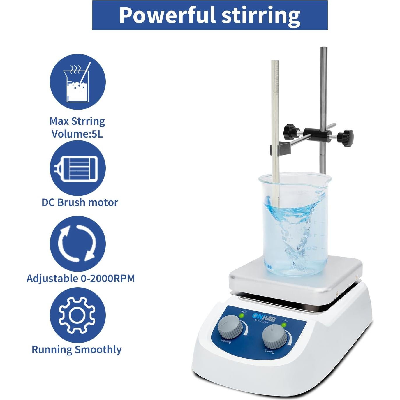 Agitador Magnético ONiLAB MS4-H380-E 5L 2000RPM 380°C