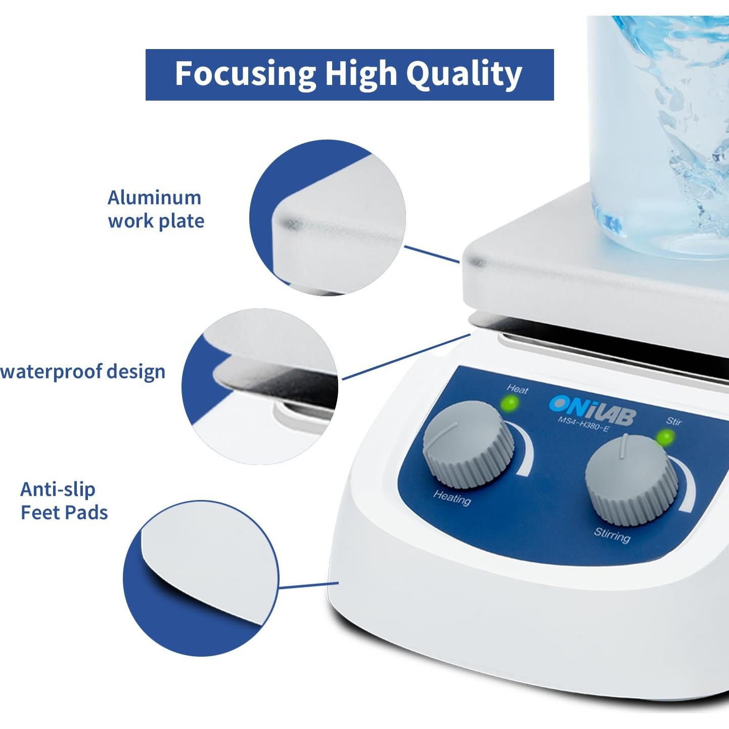 Agitador Magnético ONiLAB MS4-H380-E 5L 2000RPM 380°C