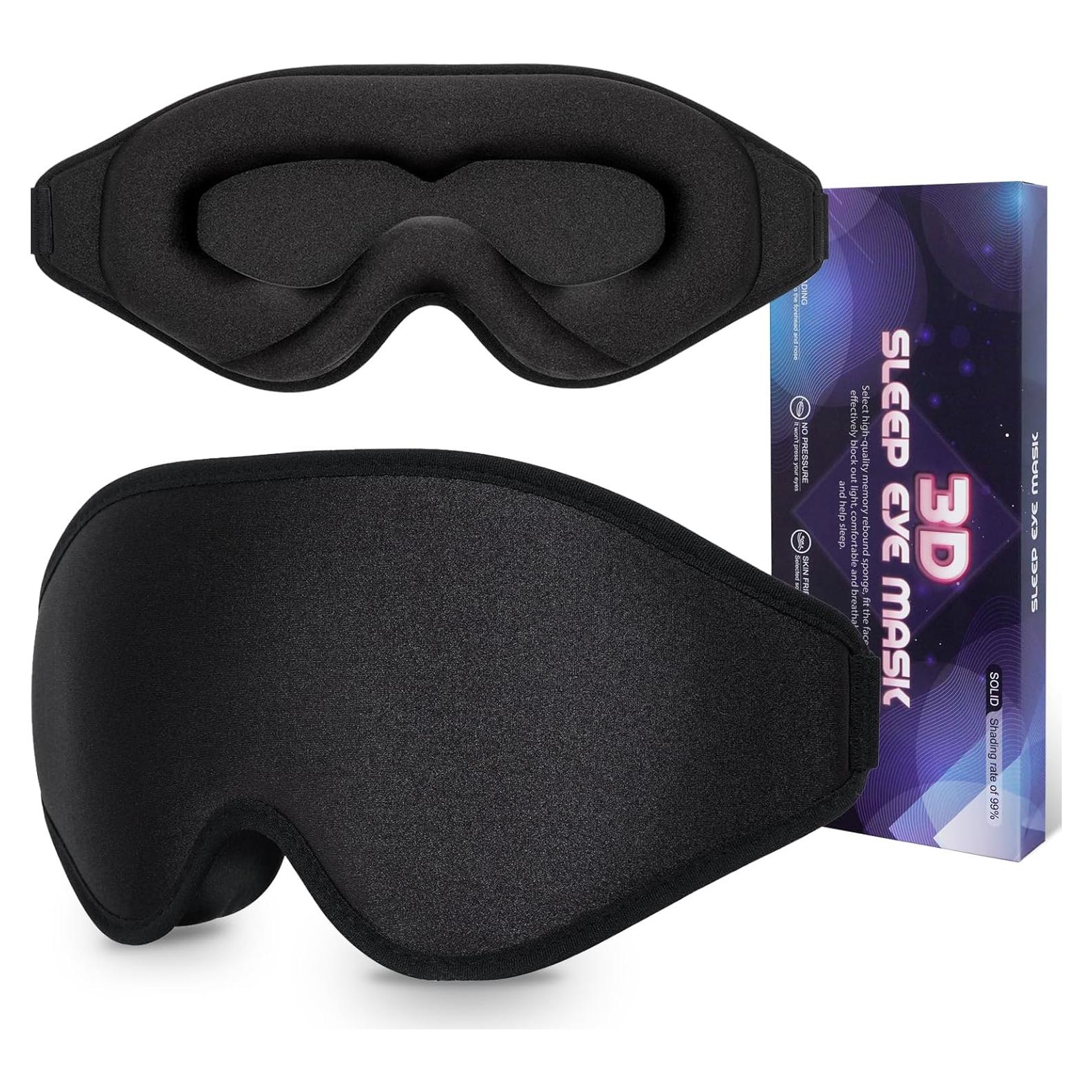 Sleep Mask 3D Eye Mask for Sleeping 100% Light Blocking Eye Covers with Adjustable Strap Night Blindfold for Men Women Memory Foam Black