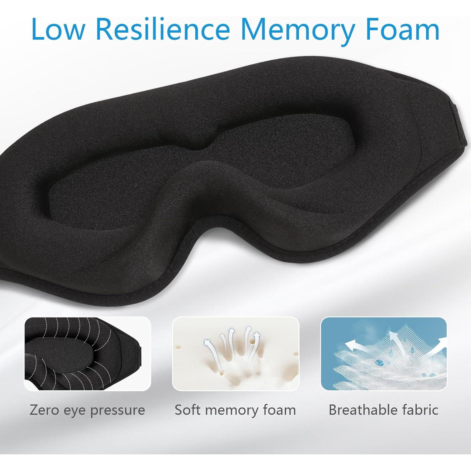 Sleep Mask 3D Eye Mask for Sleeping 100% Light Blocking Eye Covers with Adjustable Strap Night Blindfold for Men Women Memory Foam Black