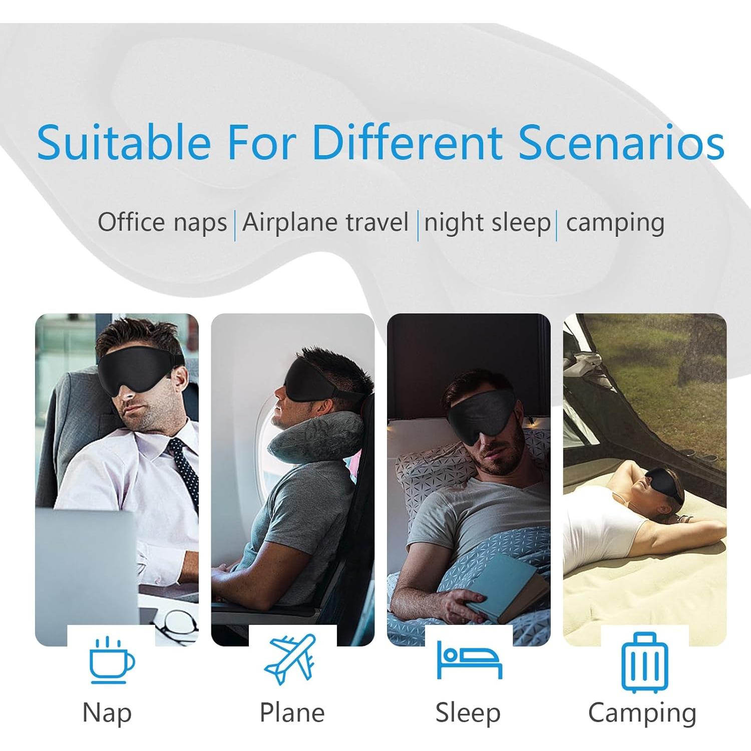 Sleep Mask 3D Eye Mask for Sleeping 100% Light Blocking Eye Covers with Adjustable Strap Night Blindfold for Men Women Memory Foam Black