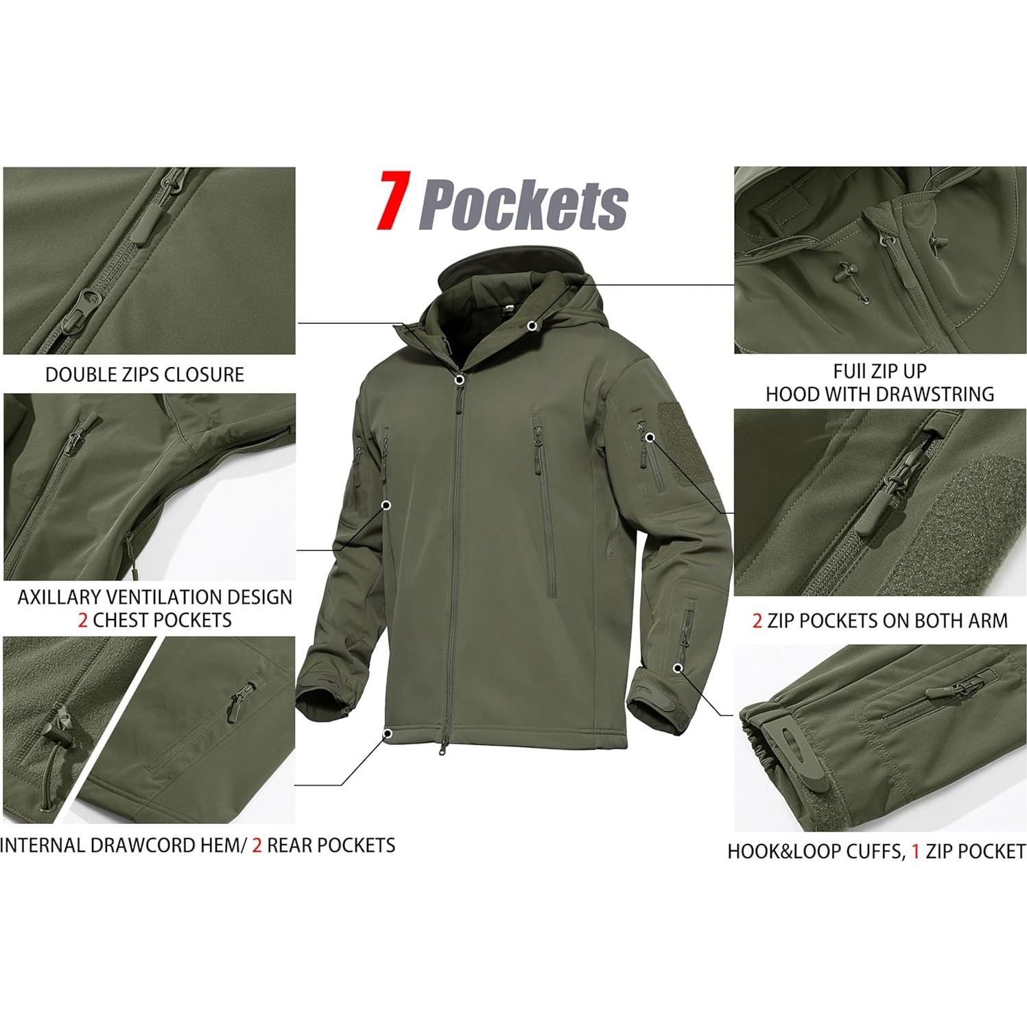 Chaqueta Táctica para Hombre MAGCOMSEN Verde Militar 7 Bolsillos