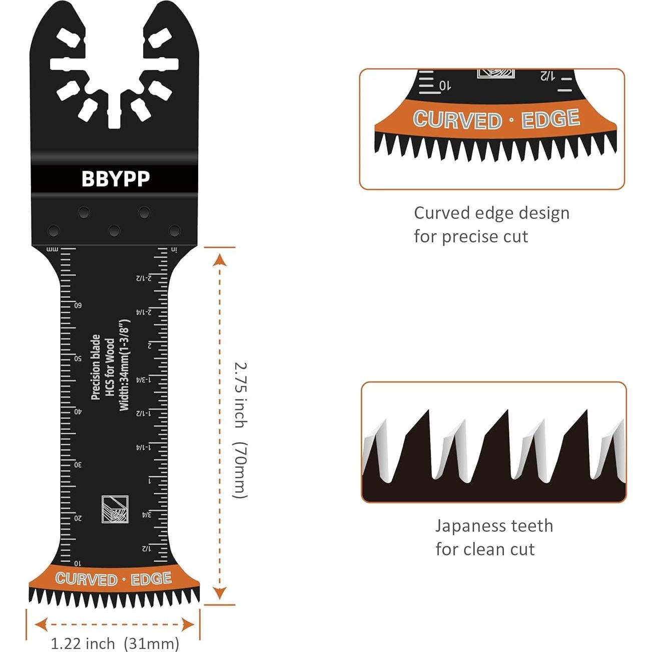 6 Hojas de Sierra Oscilante Curvada BBYPP 6.99 cm para Madera y Plástico