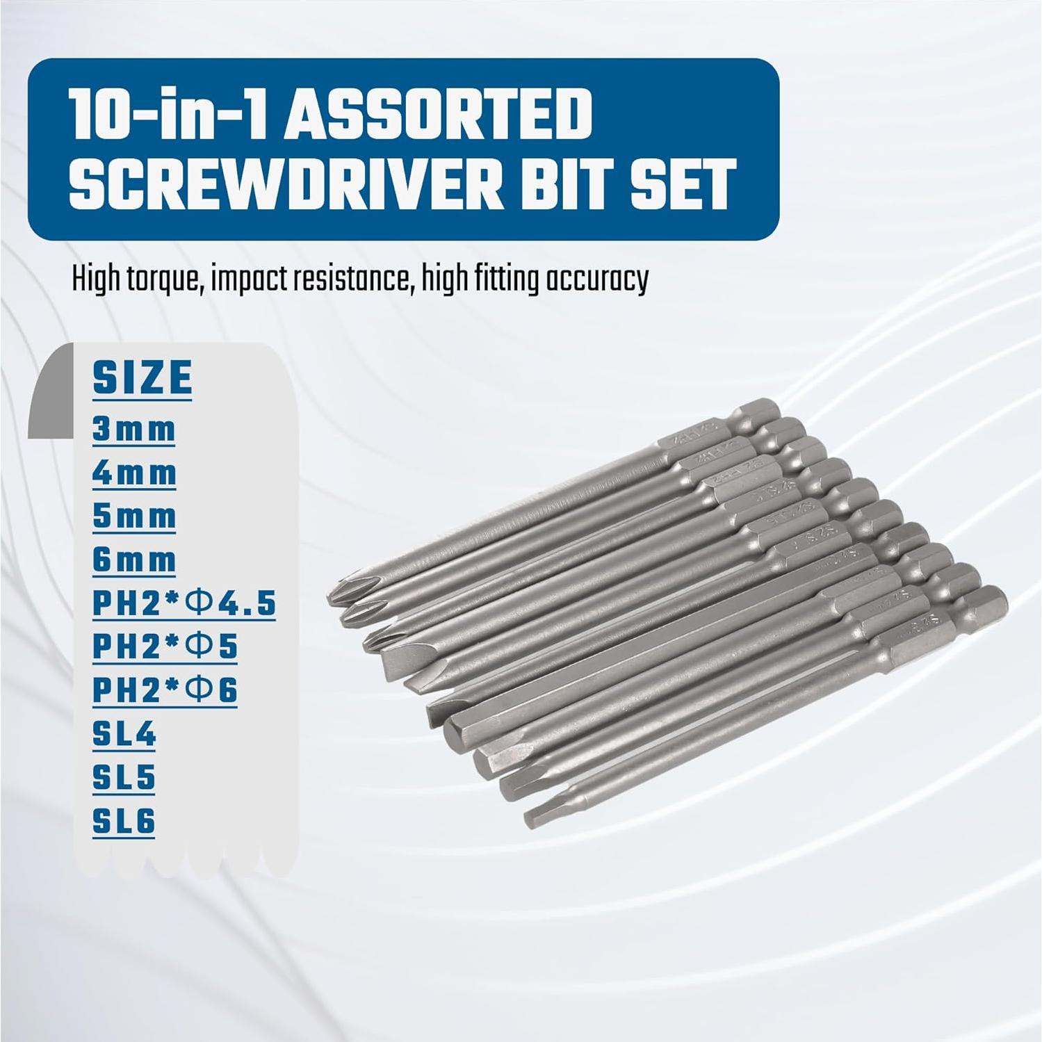 Juego de Puntas de Destornillador VESTTIO 10 Piezas Acero S2