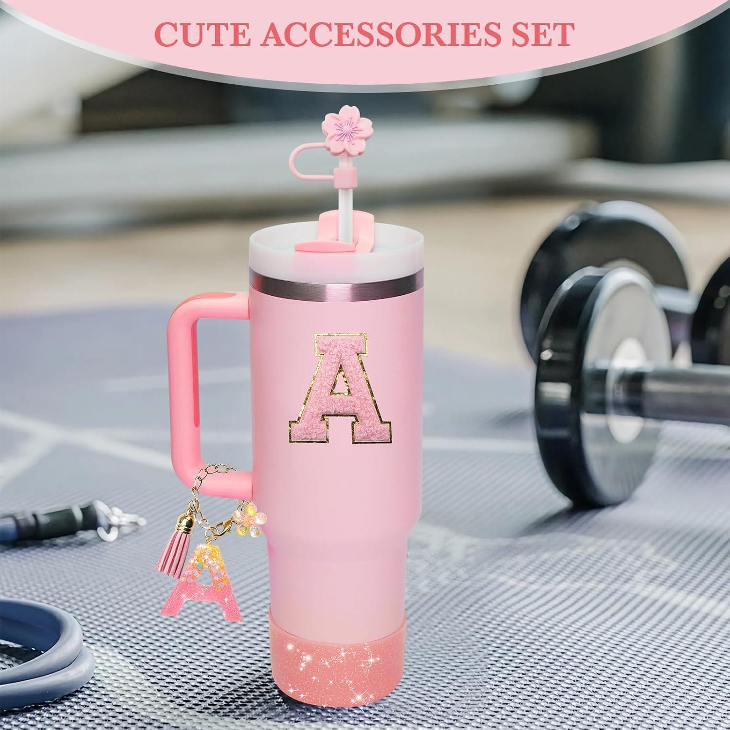 Pink Accessories for Stanley Cup 30OZ 40OZ, All Accessories Gift Box Contain Flower Straw Topper, Sillicone Boot, Letter Stickers and Pendants,Spill Stopper Set (Pink A)