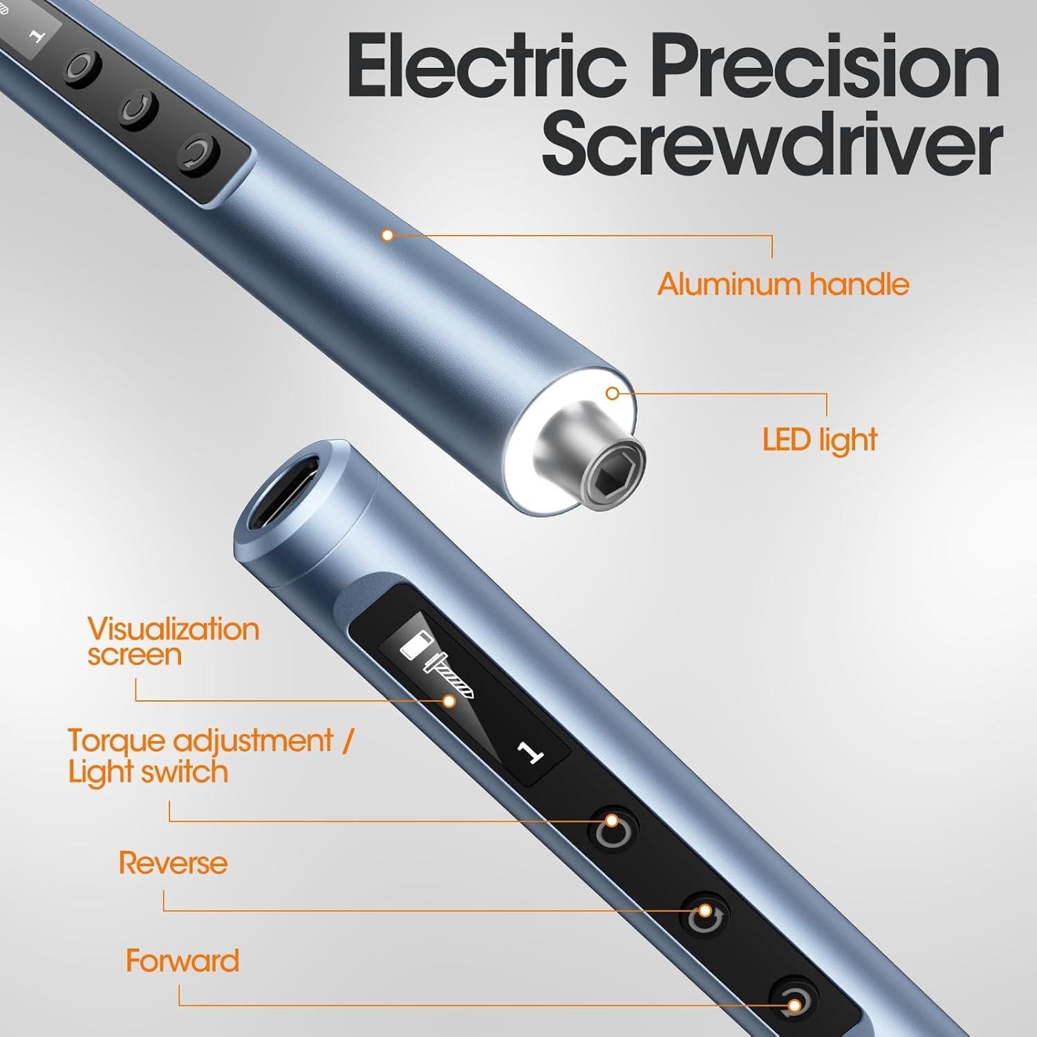 Mini Electric Screwdriver, Precision Screwdriver Set with 42 Drill Bit, Electric Screwdriver Cordless Kit, All-in-One Magnetic Case, 5 Torque Setting, 500mAh Rechargeable Battery Power Screwdriver