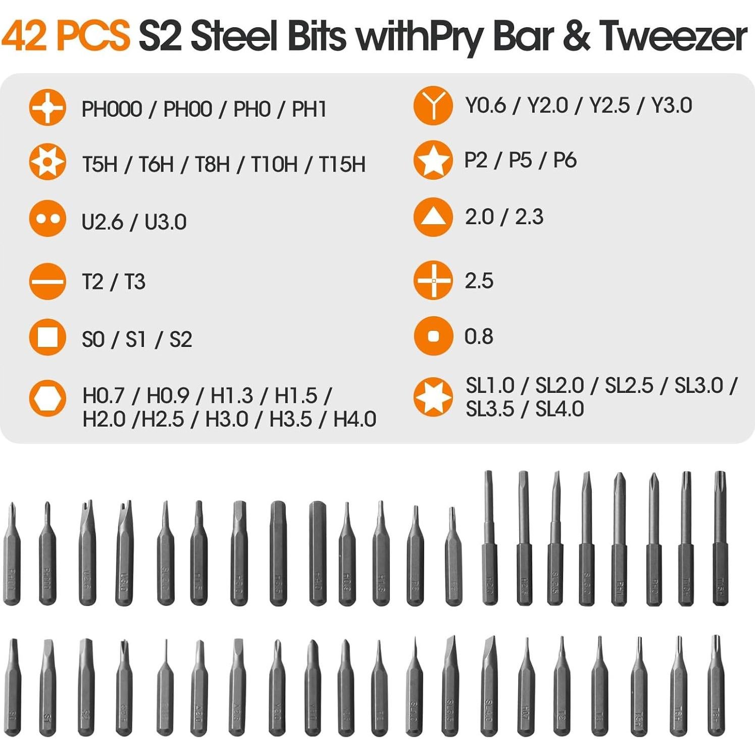 Mini Electric Screwdriver, Precision Screwdriver Set with 42 Drill Bit, Electric Screwdriver Cordless Kit, All-in-One Magnetic Case, 5 Torque Setting, 500mAh Rechargeable Battery Power Screwdriver