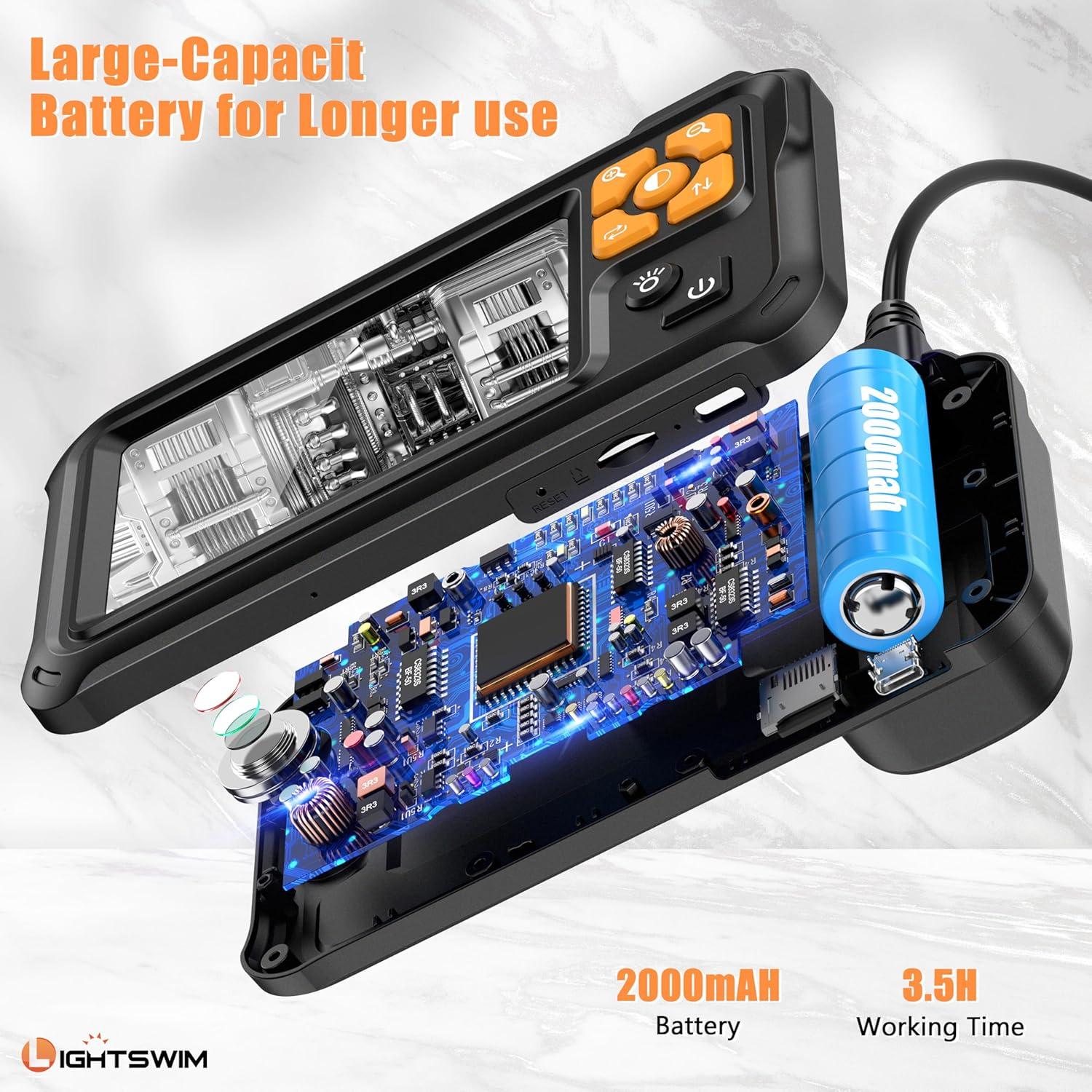 Industrial HD Digital Borescope, Lightswim 1080P 4.3" IPS Endoscope Inspection Camera with Handheld IP67 Waterproof Snake Sewer with 8 LED Lights 16.5ft Semi-Rigid Cable