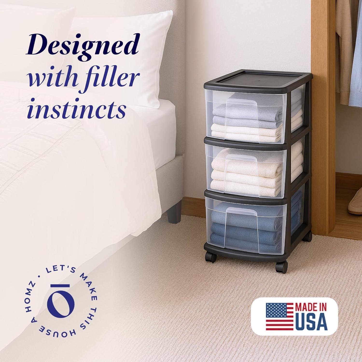 Carro Organizador HOMZ de 3 Cajones Plástico Negro 64.77 cm