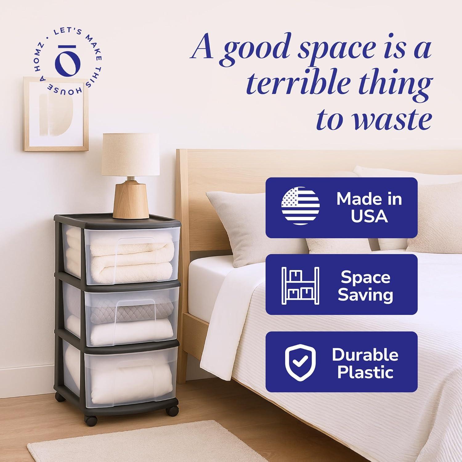 Carro Organizador HOMZ de 3 Cajones Plástico Negro 64.77 cm