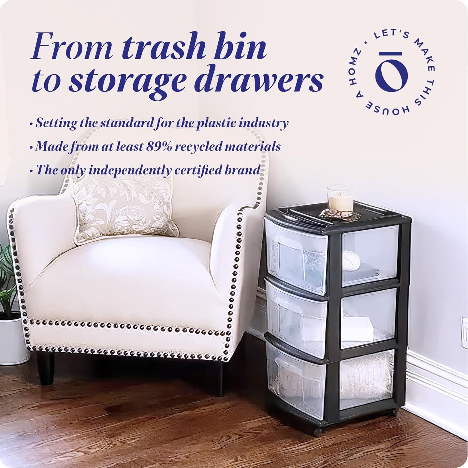 Carro Organizador HOMZ de 3 Cajones Plástico Negro 64.77 cm