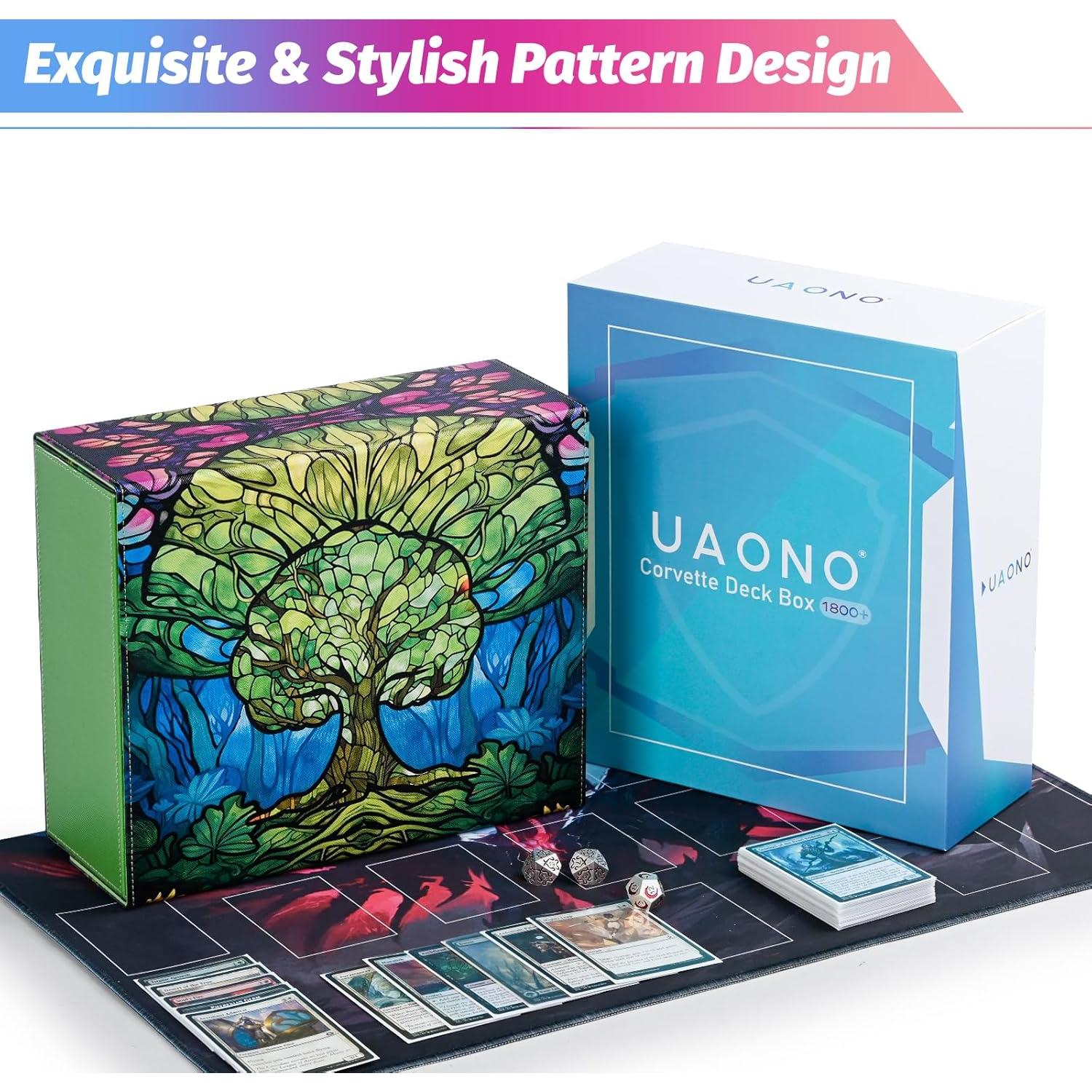 Card Storage Box for MTG, Trading Card Deck Box Holds 1800+ with 6 Dividers, Leather Printing Magnetic Closure Card Storage Case Fits TCG CCG Sports Cards (Green, Tree)