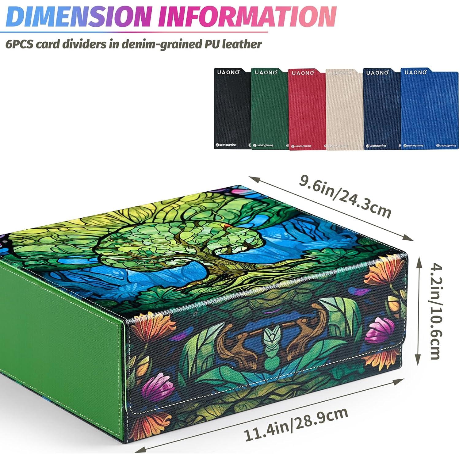 Card Storage Box for MTG, Trading Card Deck Box Holds 1800+ with 6 Dividers, Leather Printing Magnetic Closure Card Storage Case Fits TCG CCG Sports Cards (Green, Tree)