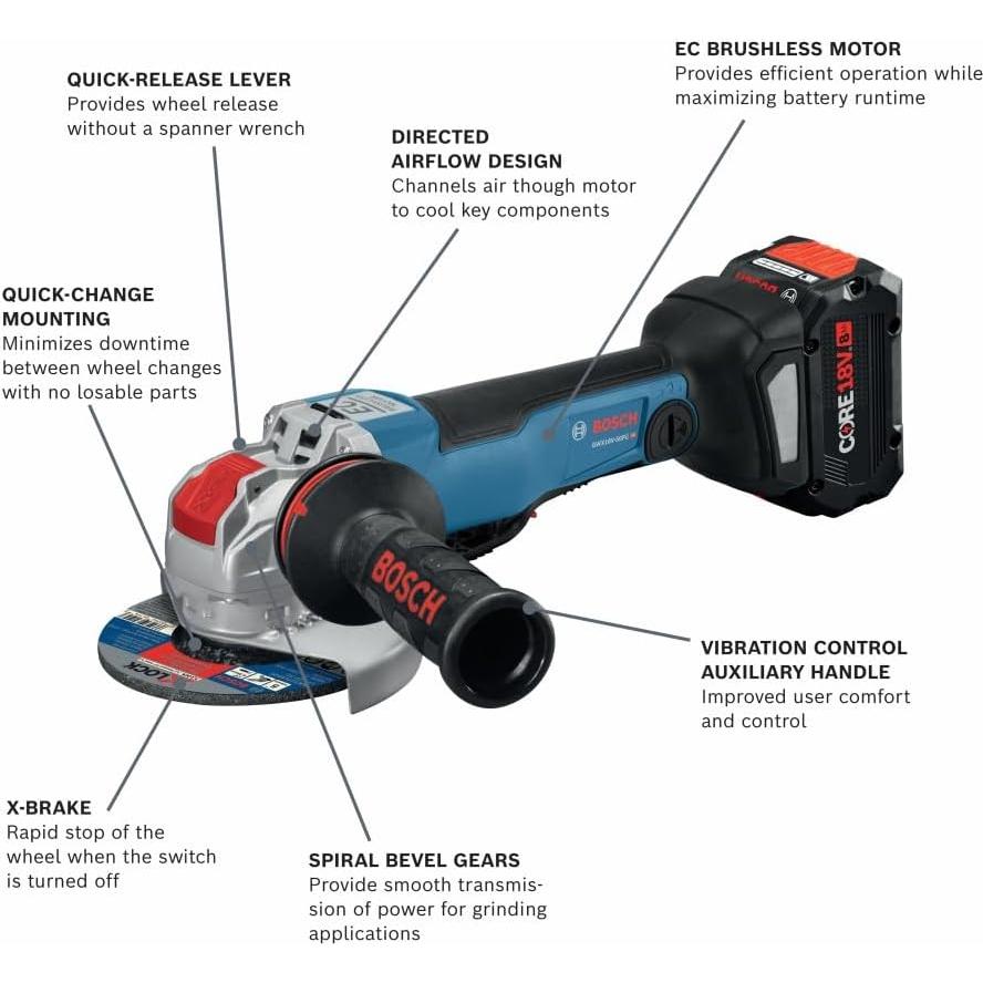 Amoladora Angular Bosch GWX18V-50PCB14 18V 4-1/2 - 5" con Batería 8 Ah
