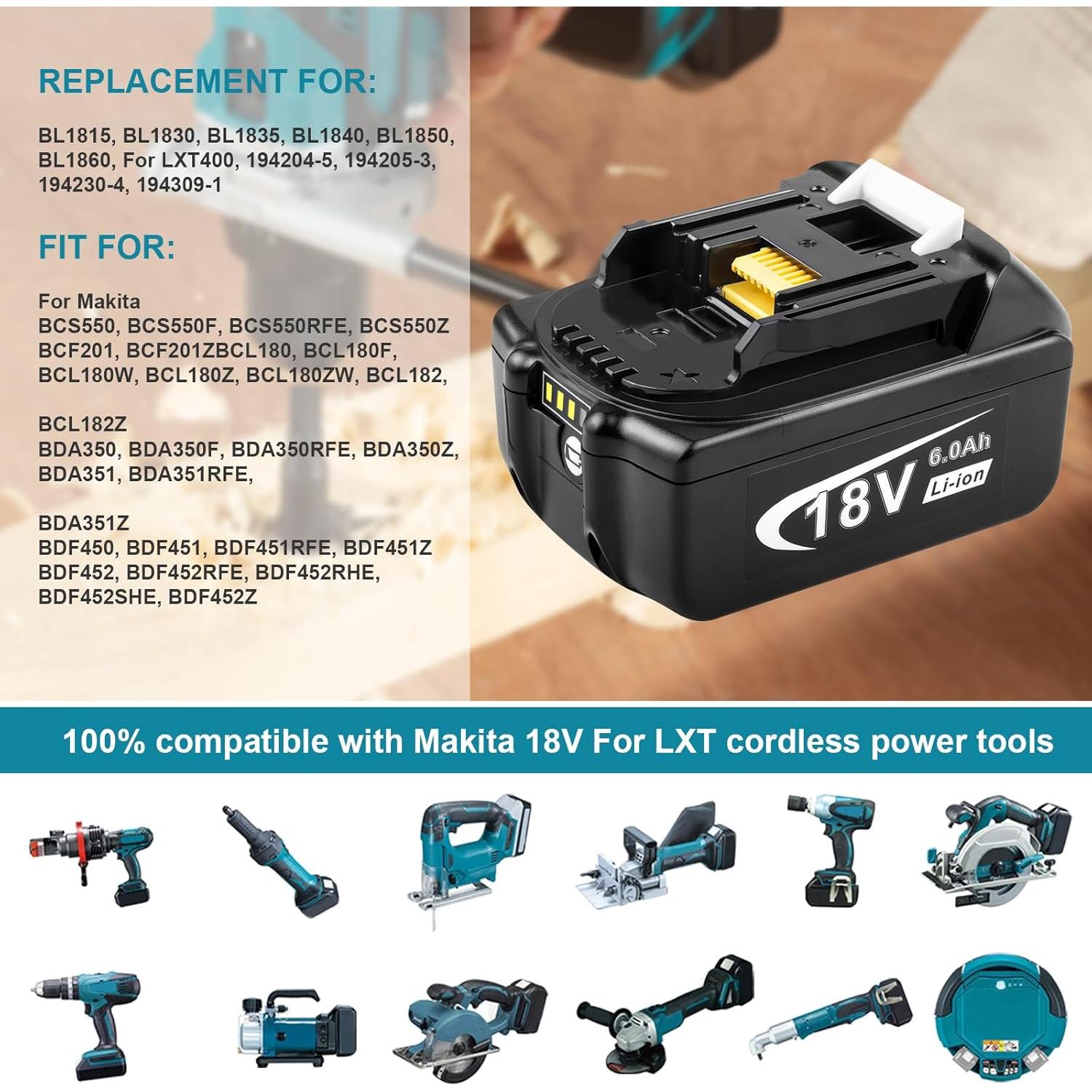 Batería de Litio 18V 6000mAh Makita BL1860B Reemplazo