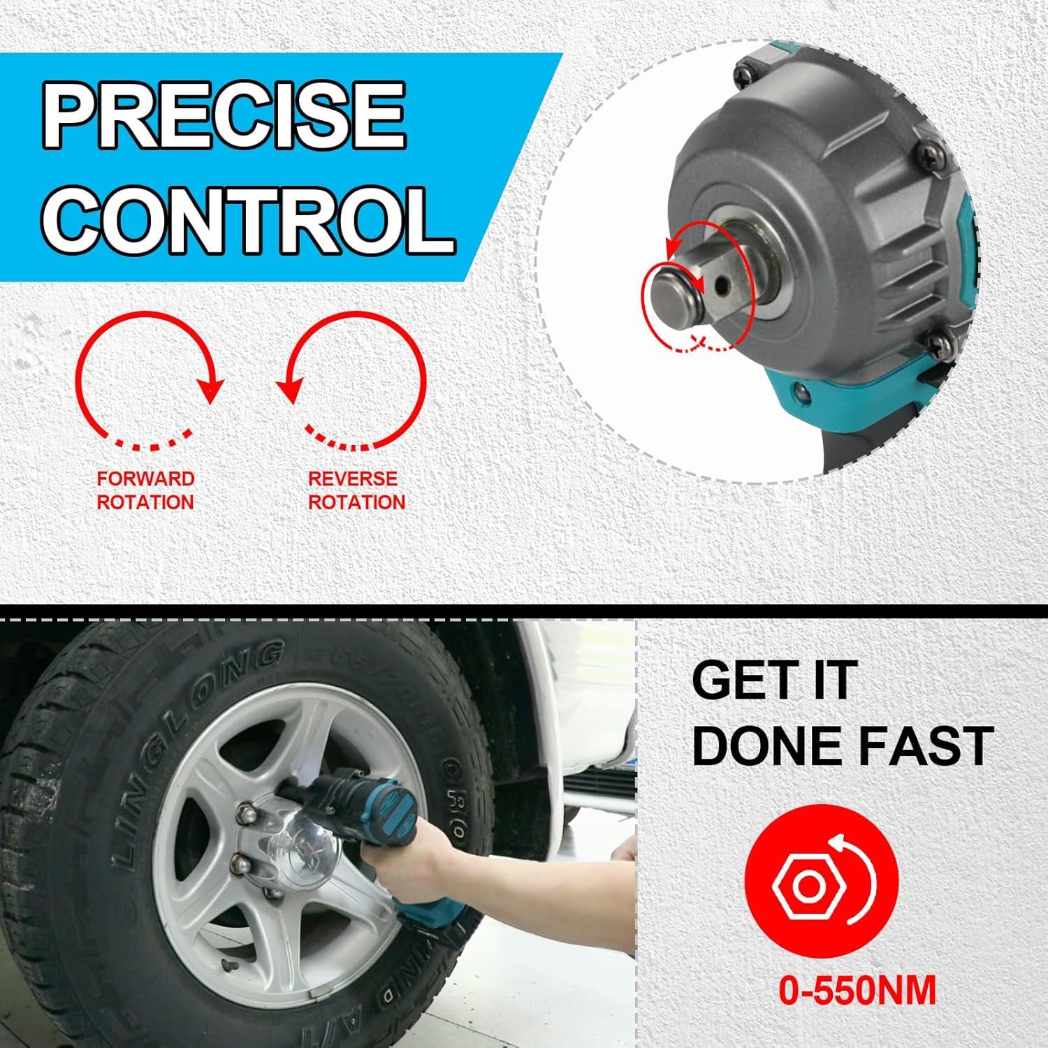 Llave de Impacto Inalámbrica Heimerdinger 1/2" 550N.m 3200RPM