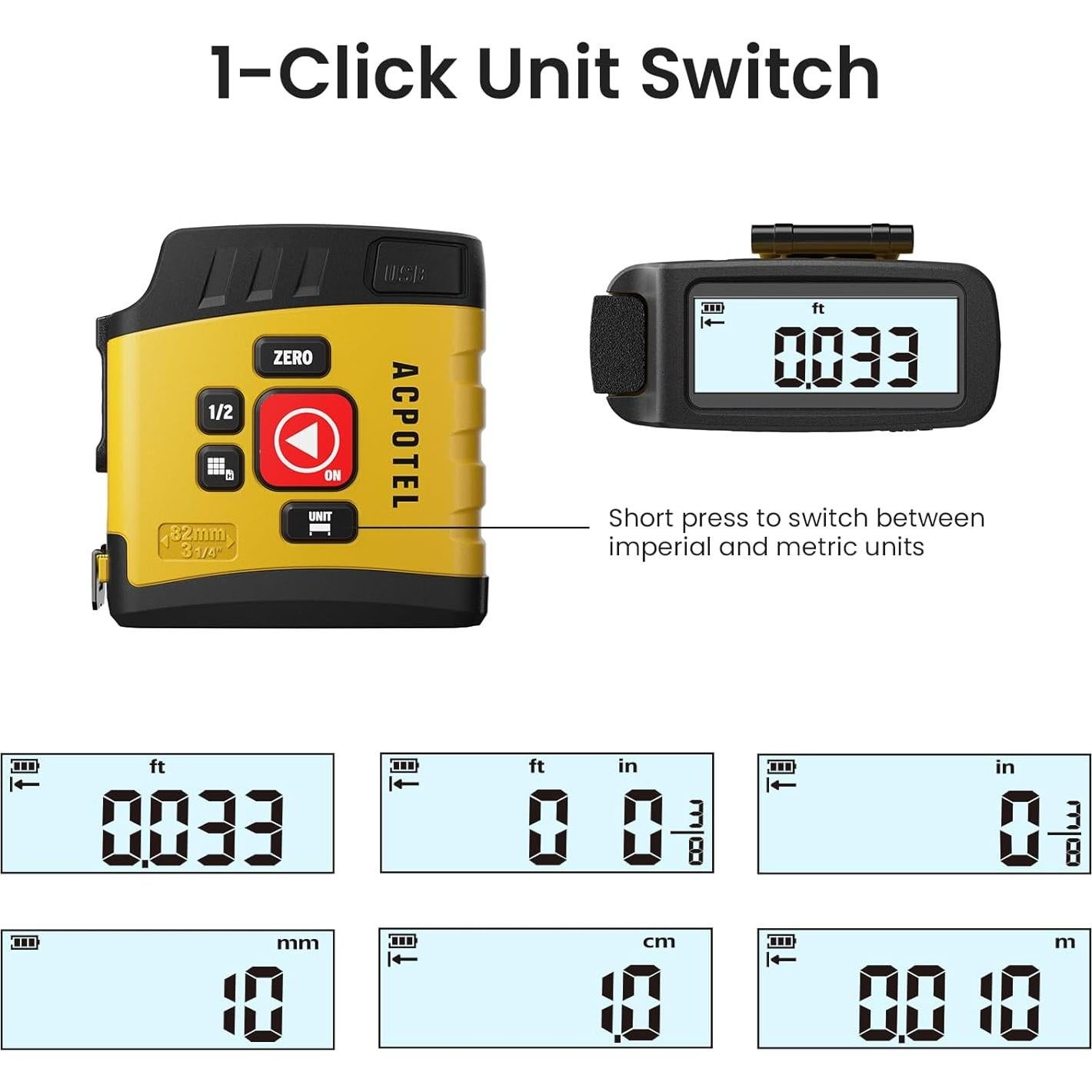 Cinta Métrica Digital ACPOTEL DT20 5m Amarillo, 6 Unidades
