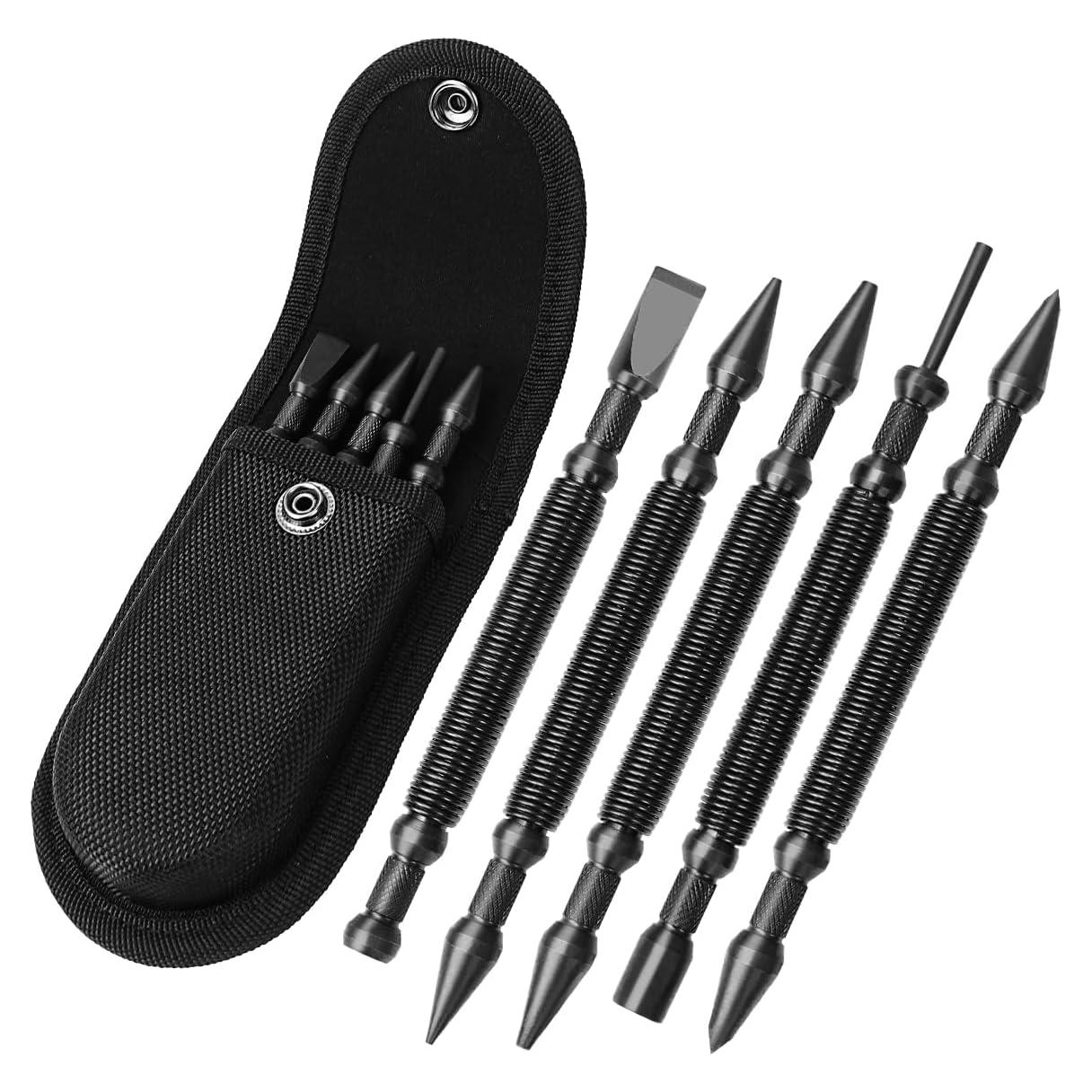 5-Piece Nail Setter Dual Head Nail Set & Dual Head Center Punch & Hinge Pin Remover Punch Set, Spring Loaded Center Hole Punch, Nail Setter Features 1/8-in, 3/32-in, 3/16-in, 1/16-in, 1/32-in