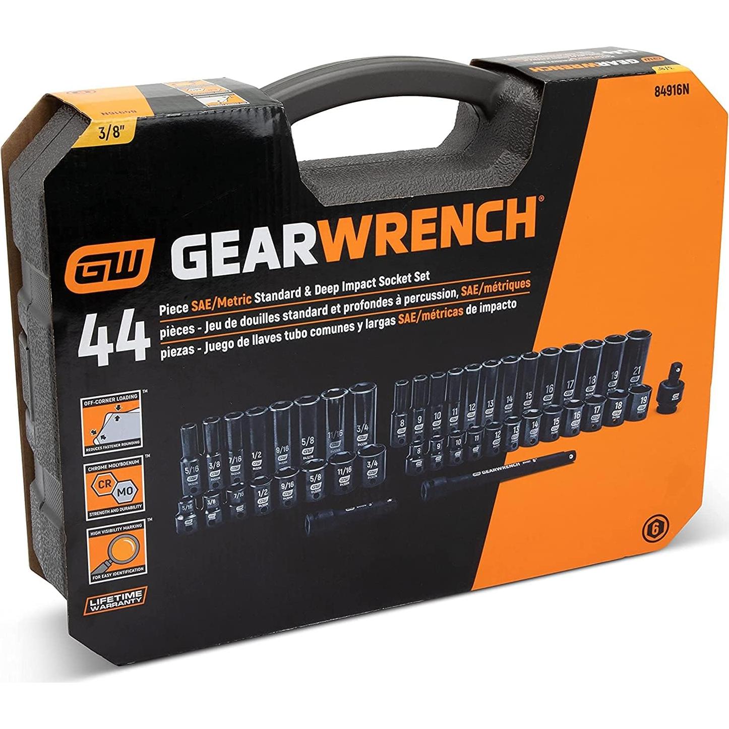 Juego de Enchufes GEARWRENCH 44 Piezas 3/8" SAE/Métrico