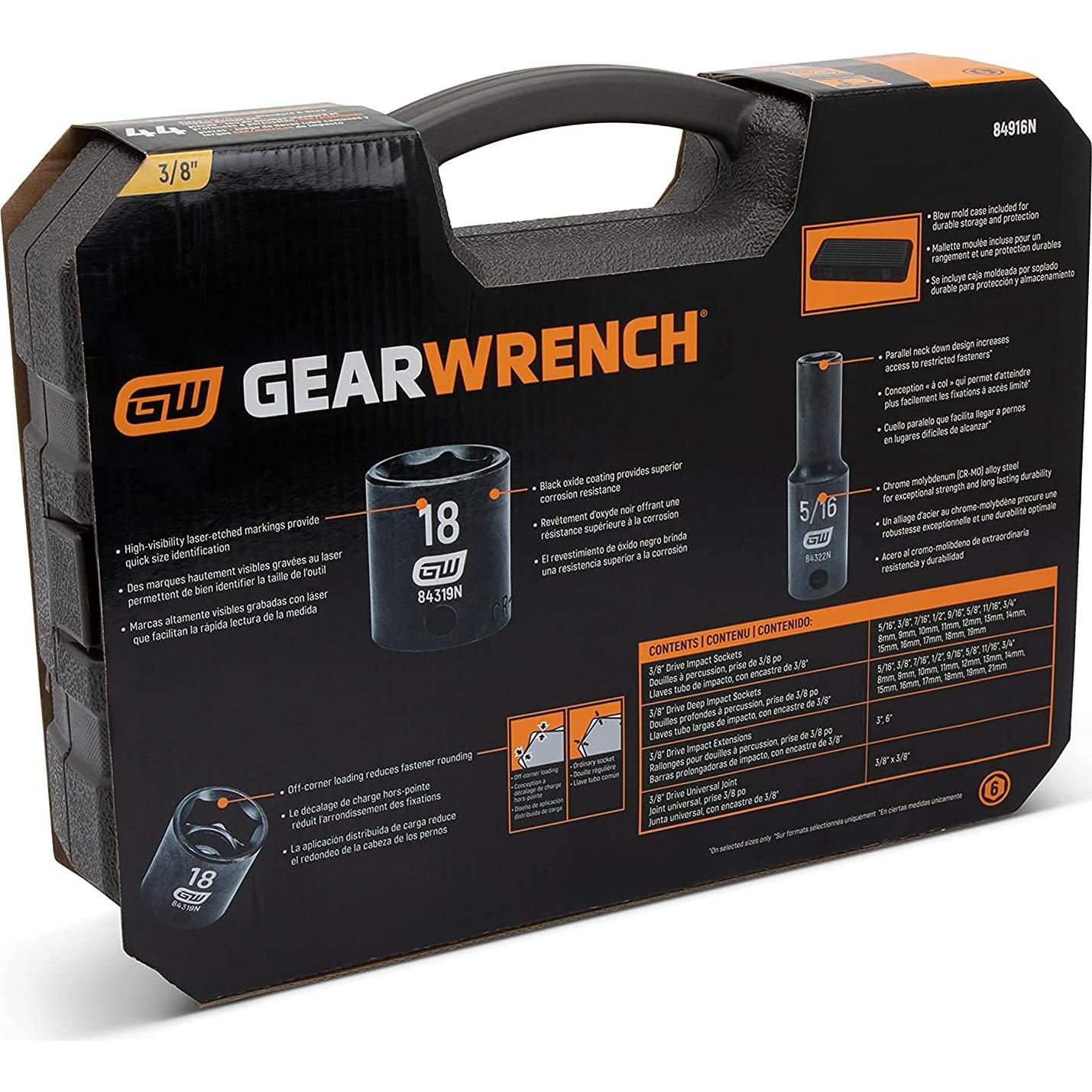 Juego de Enchufes GEARWRENCH 44 Piezas 3/8" SAE/Métrico