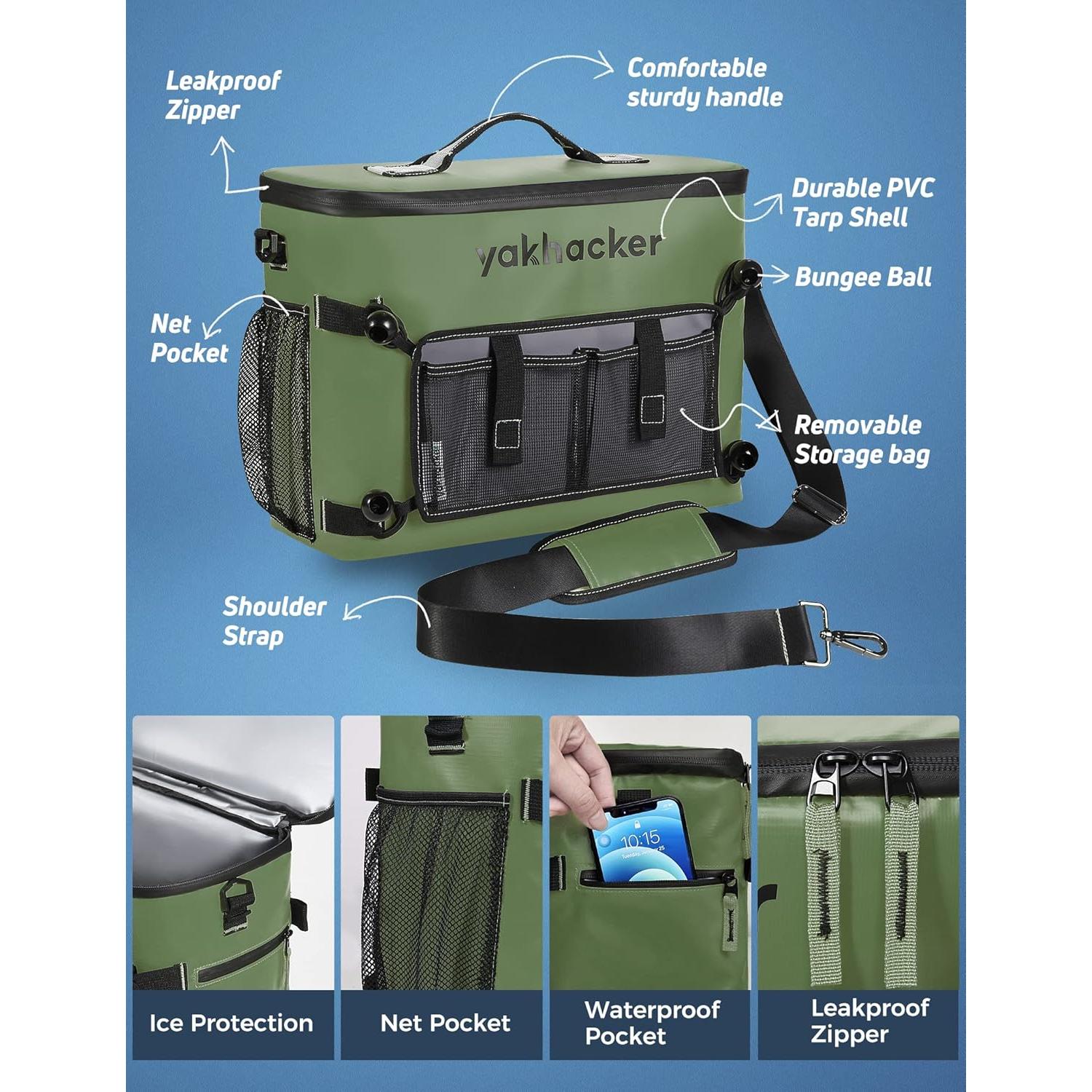 Enfriador Portátil YAKHACKER para Kayak Verde 30x43x17 cm