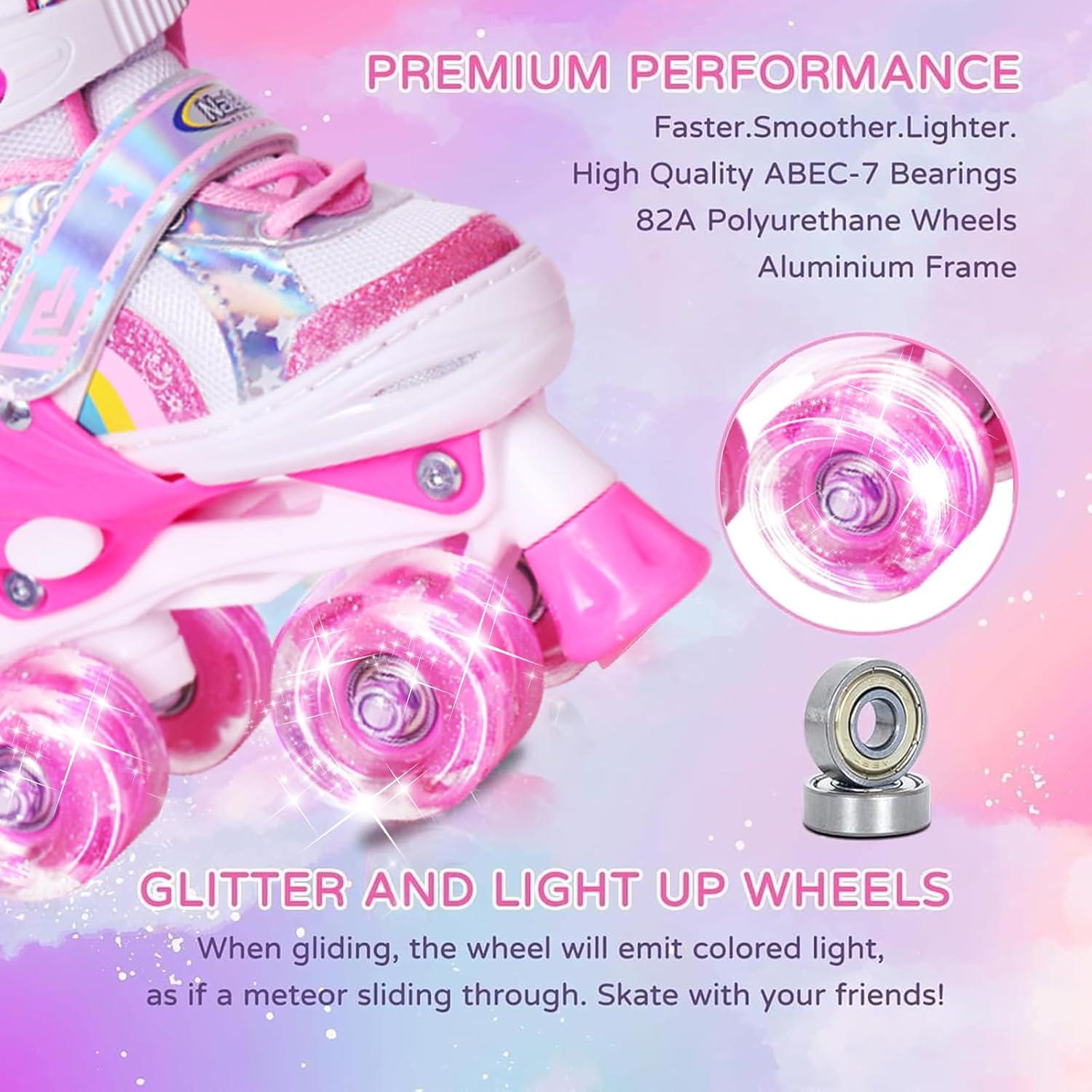 Patines en línea Nattork para niñas, 4 tamaños ajustables