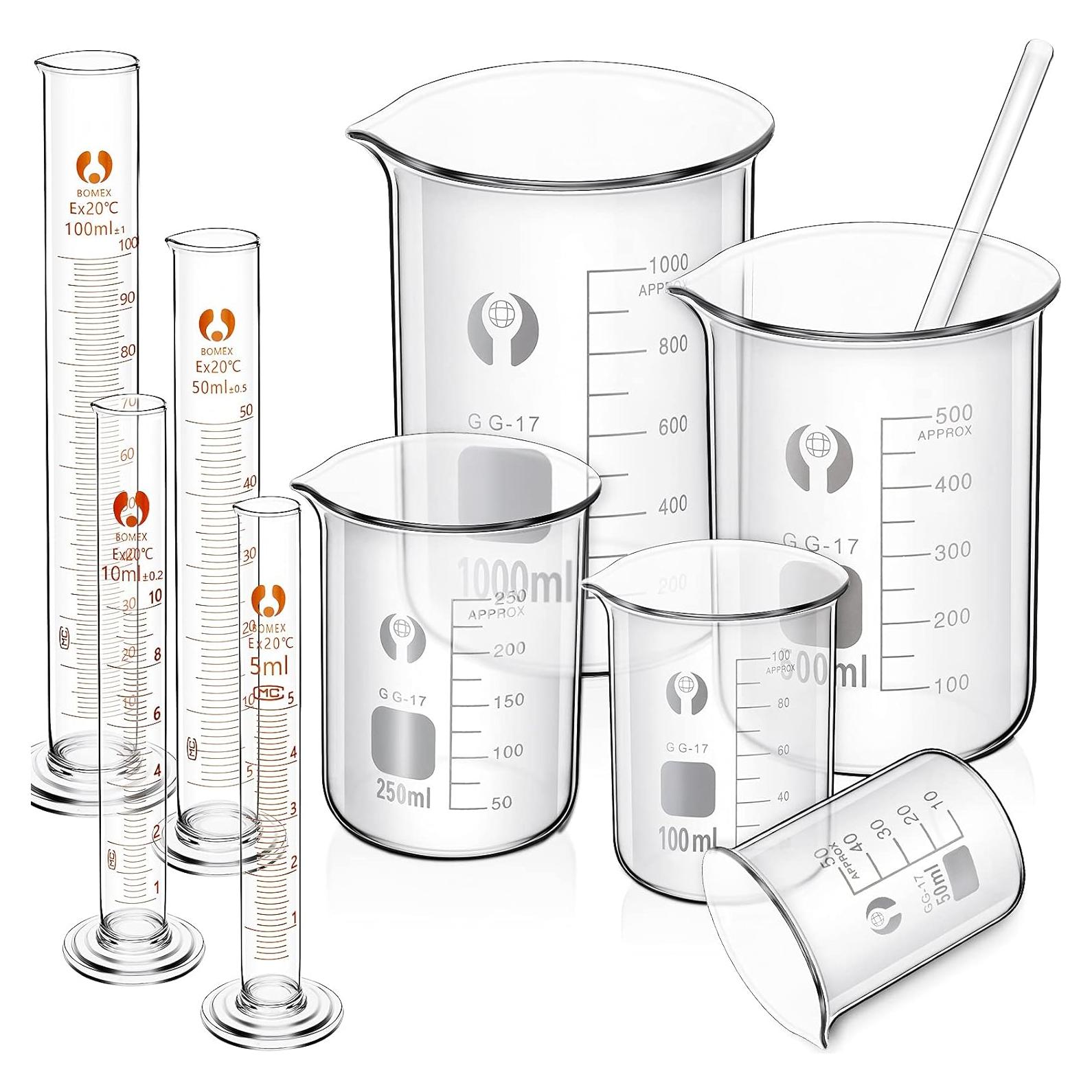 Juego de 10 Vasos y Cilindros Medidores de Vidrio Feekoon