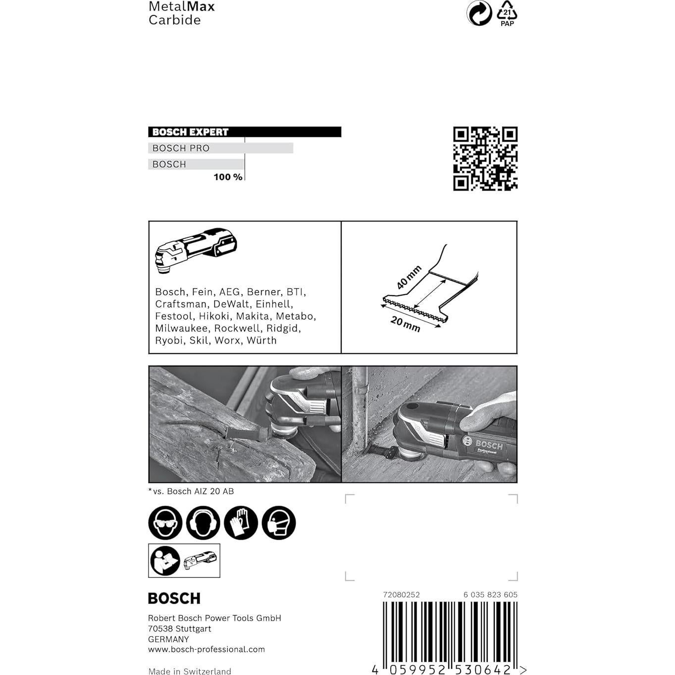 Cuchilla Bosch Expert MetalMax AIZ 20 AIT para Multiherramienta 20 mm