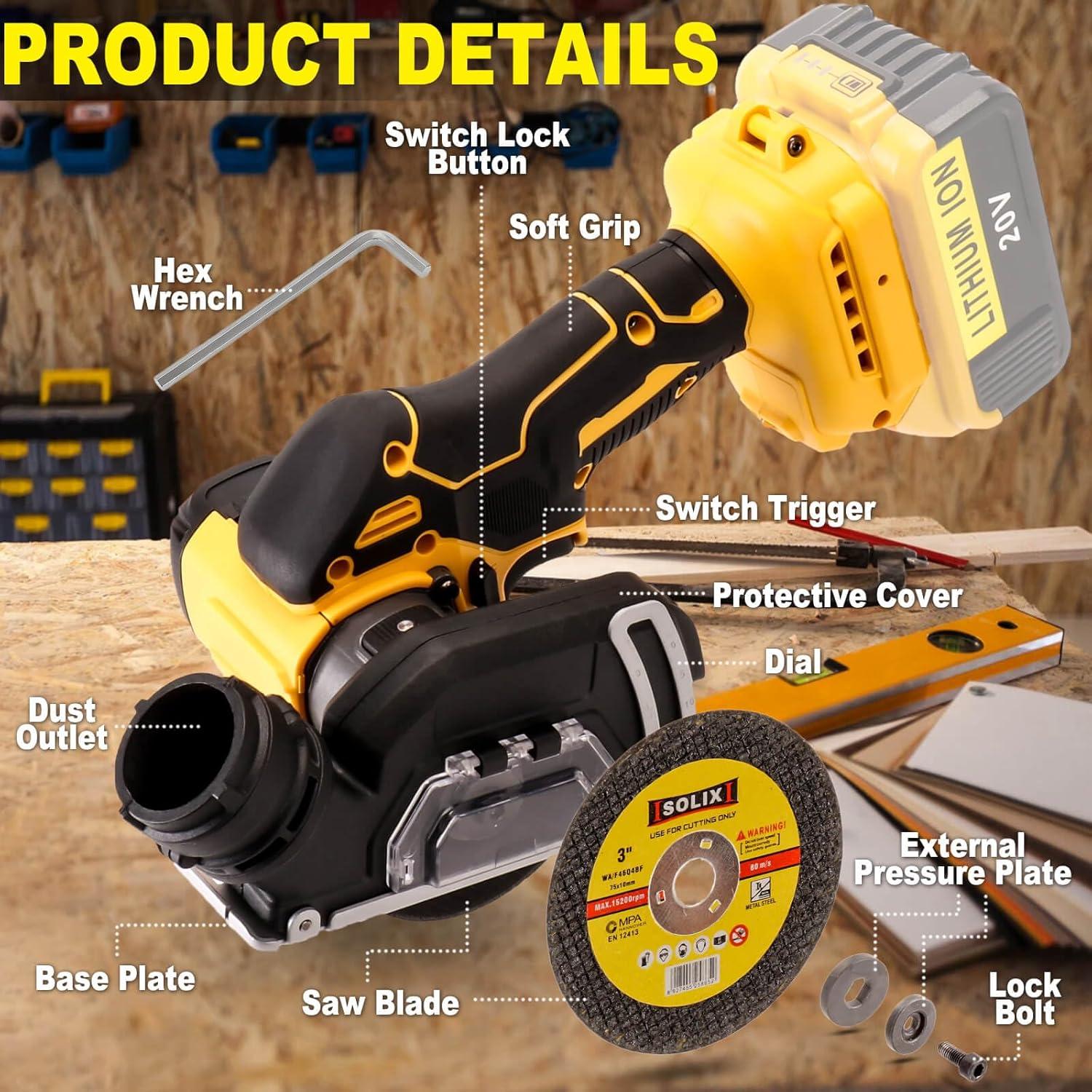 Cordless Cut Off Tool Compatible With DeWalt 20V MAX Battery Compact Rotorazer Saw Brushless with 3" Blades,7,000RPM for Metal/Wood/Tile/Plastic Cutting(NO Battery)