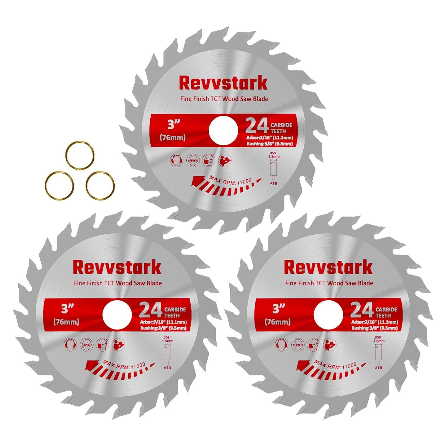 Paquete de 3 Hojas de Sierra Circular Revvstark 76 mm 24T
