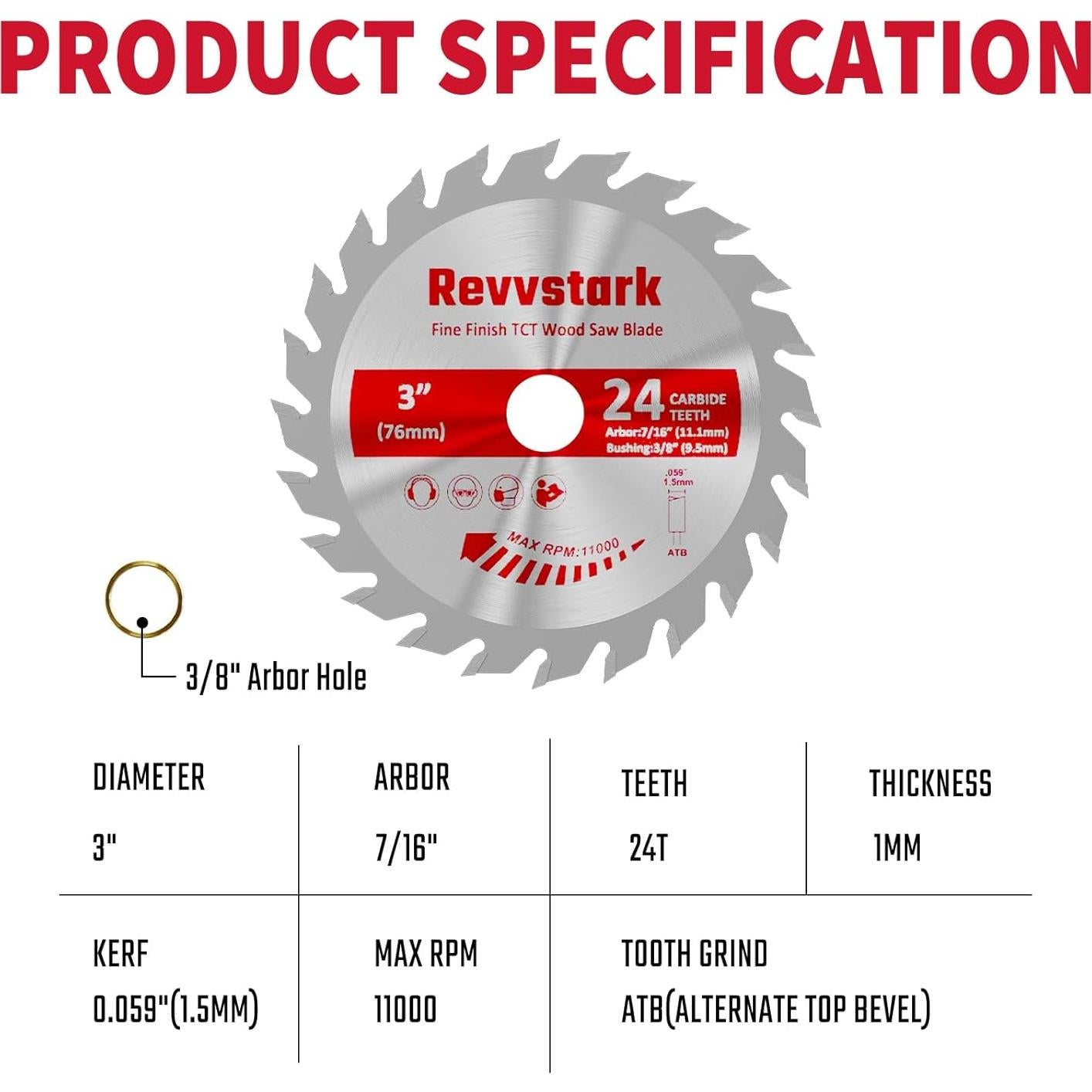 Paquete de 3 Hojas de Sierra Circular Revvstark 76 mm 24T