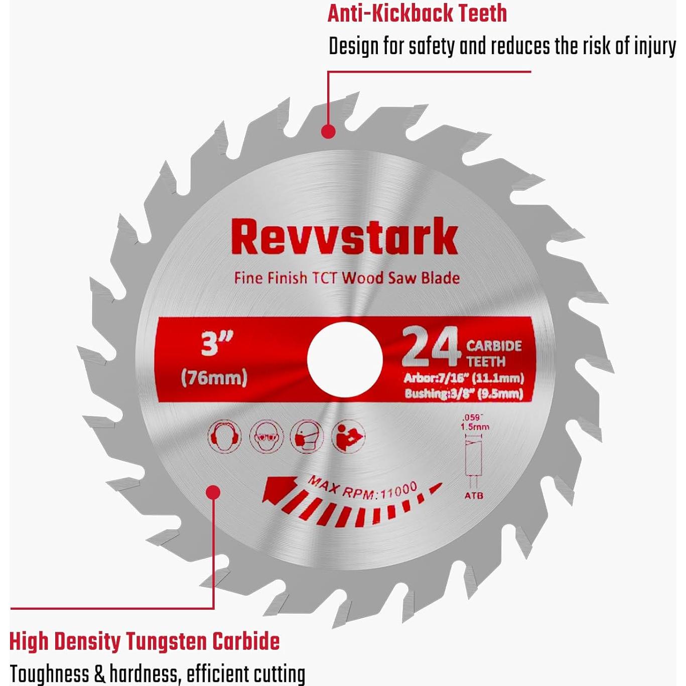 Paquete de 3 Hojas de Sierra Circular Revvstark 76 mm 24T