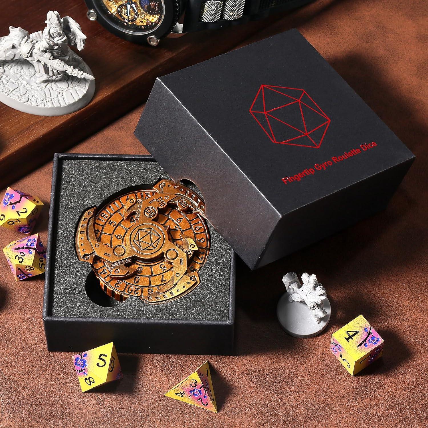 Dados Metálicos Ruleta 7 en 1 DNDND con Caja Regalo - Latón