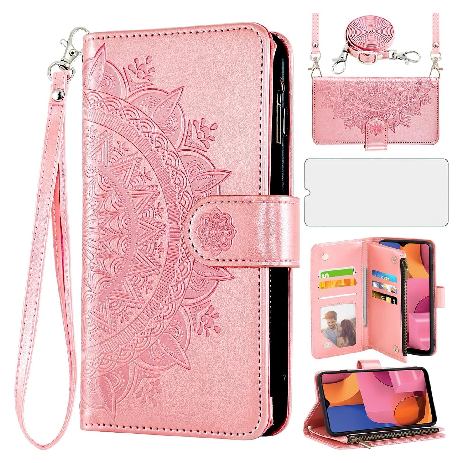 Funda Asuwish Rosa para Samsung Galaxy A20S con Lanyard