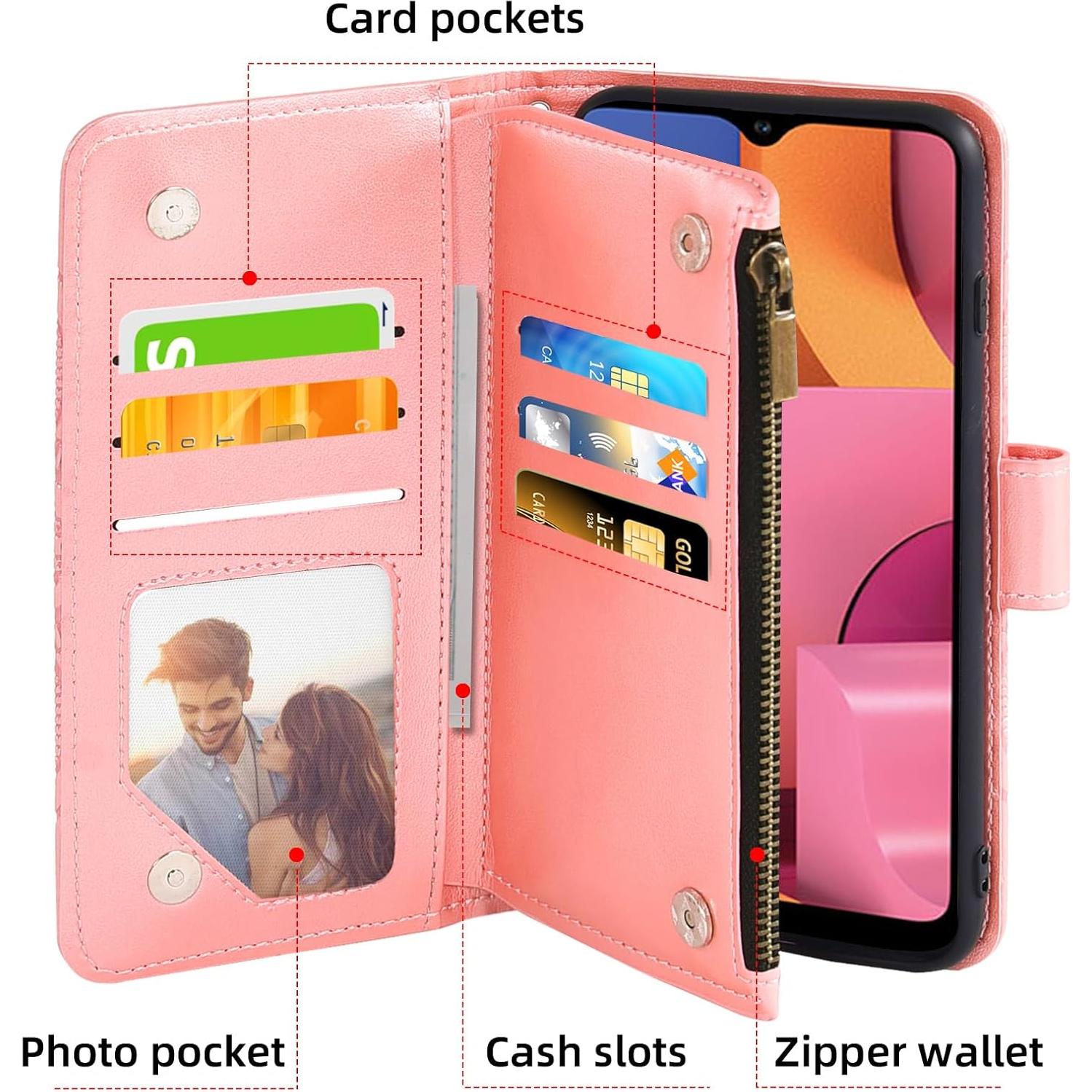 Funda Asuwish Rosa para Samsung Galaxy A20S con Lanyard