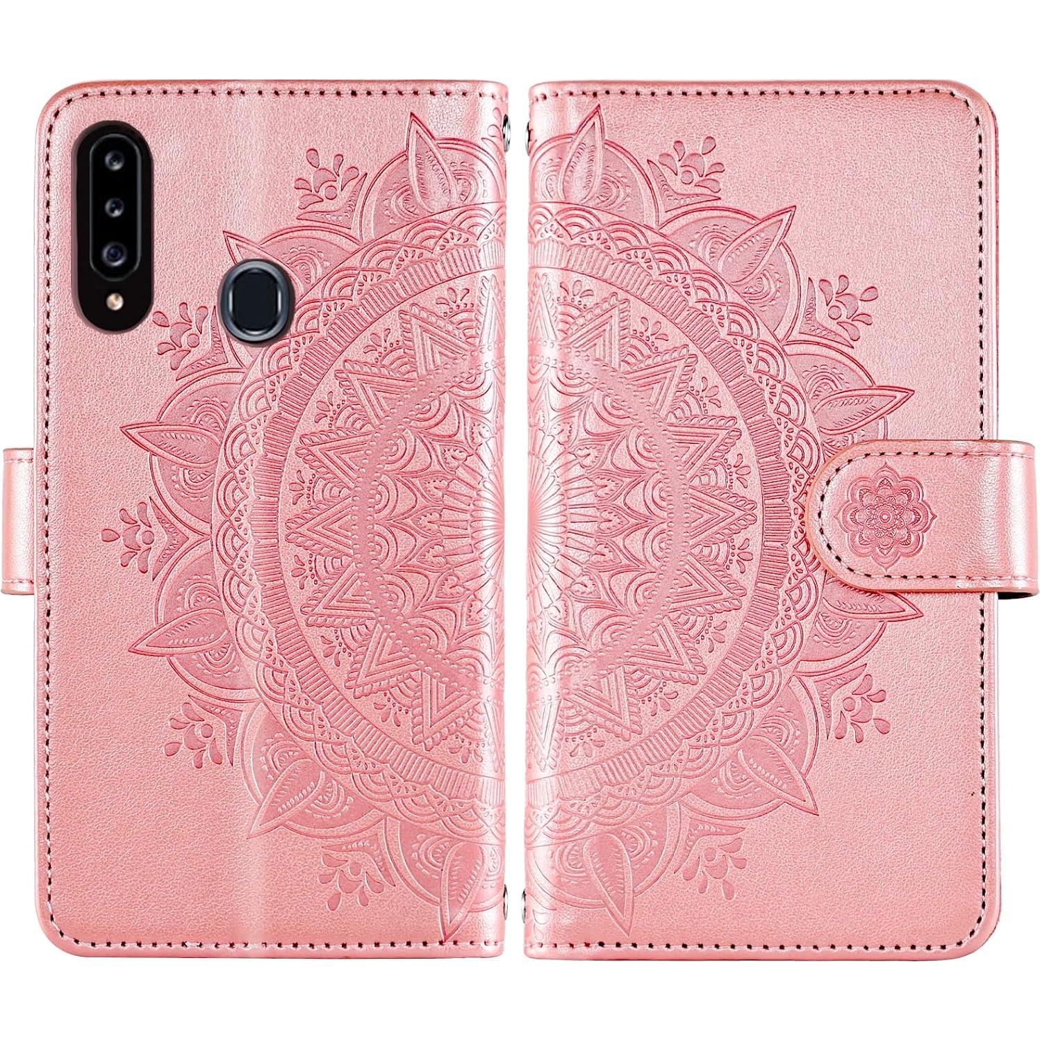 Funda Asuwish Rosa para Samsung Galaxy A20S con Lanyard