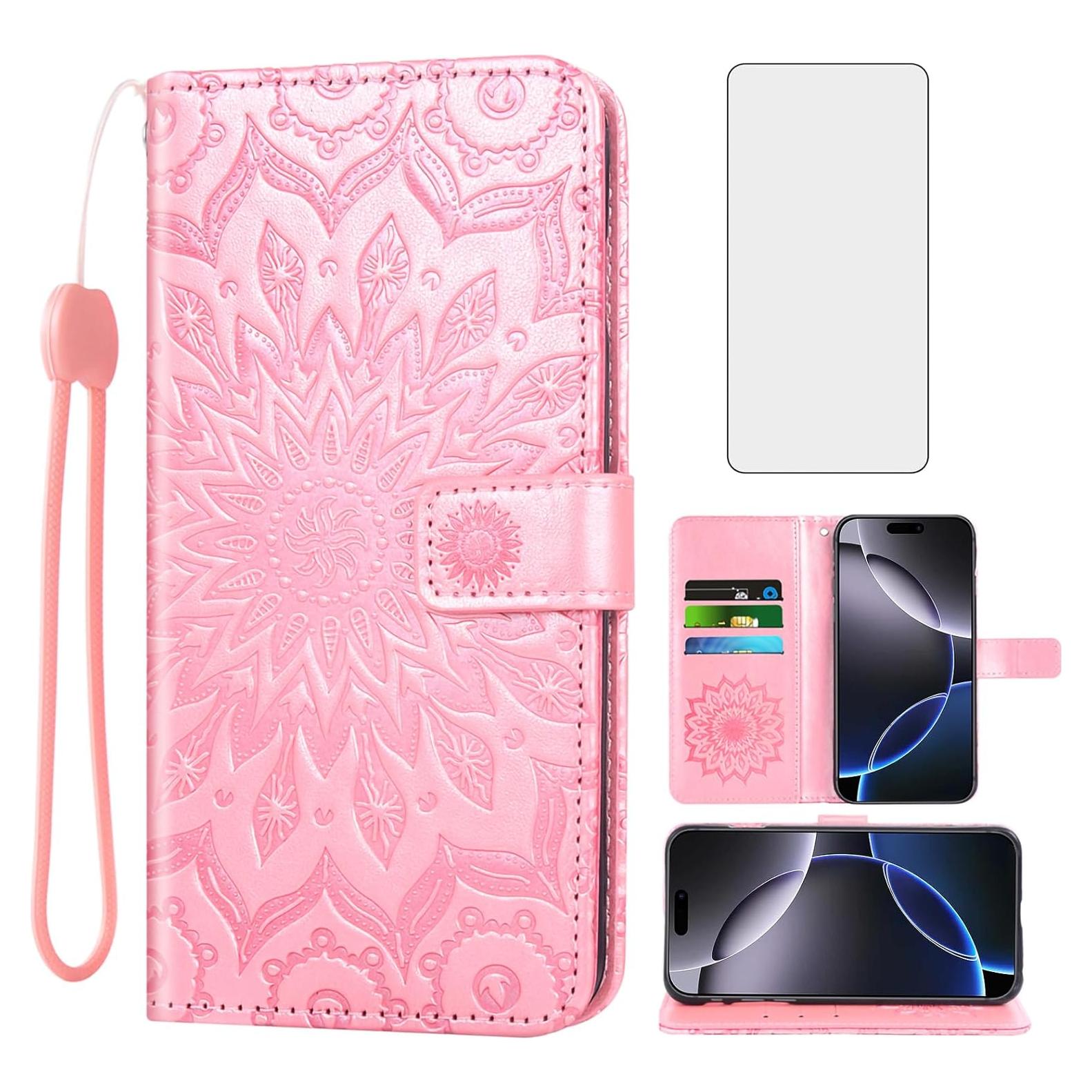 Funda Asuwish para iPhone 16 Pro Max Cartera Rosa Dorado